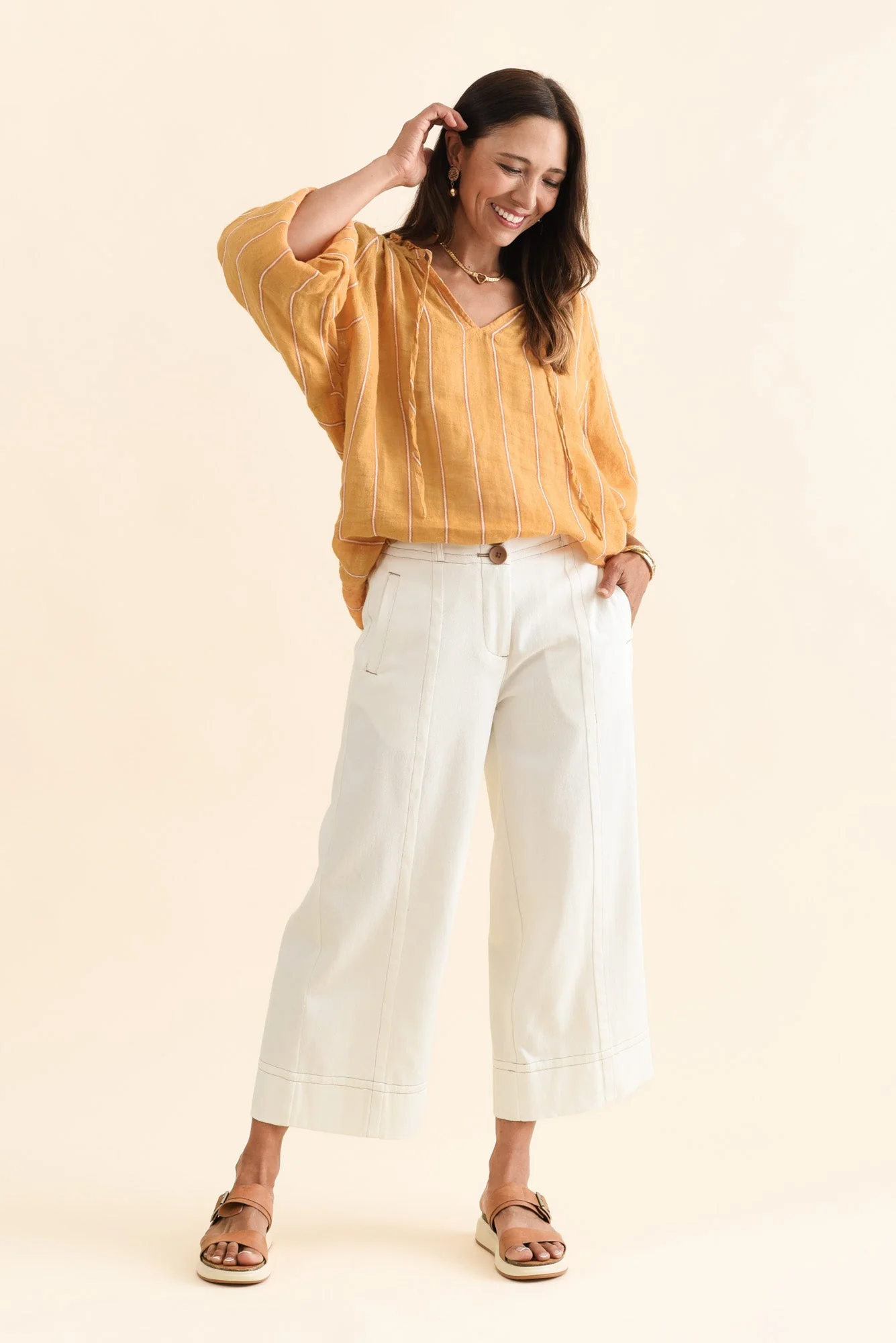 Carsen Cream Wide Leg Jeans - Image 7