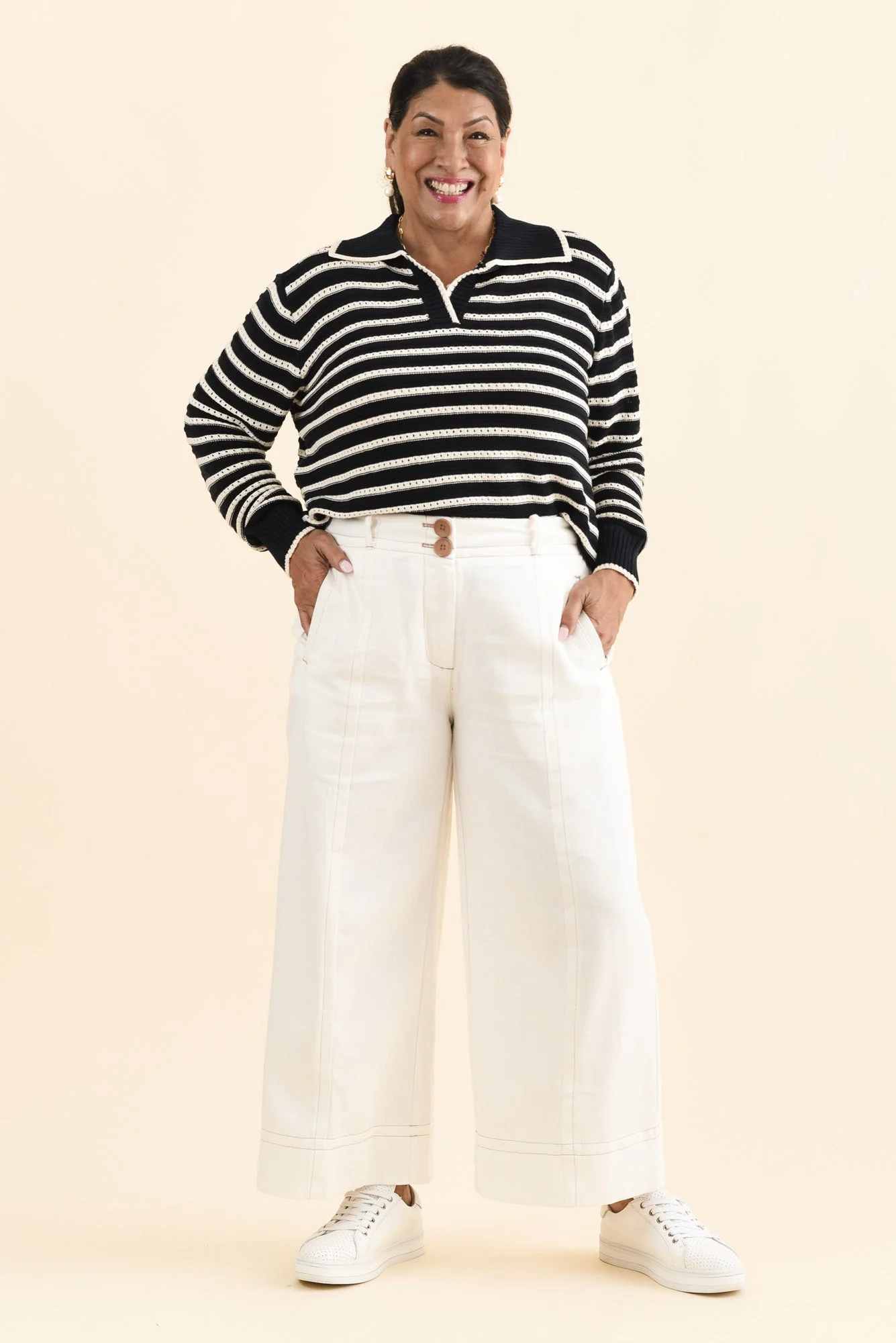 Carsen Cream Wide Leg Jeans - Image 9