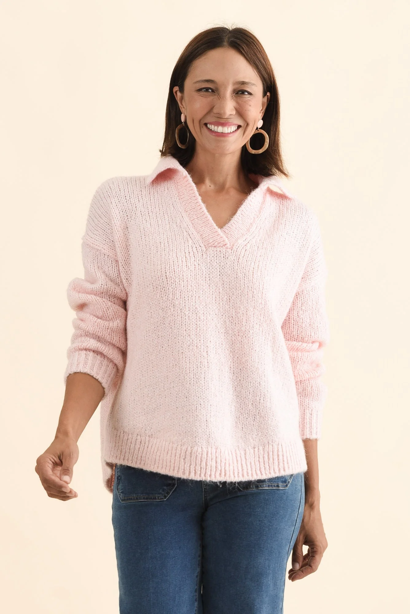 Carson Pink Collared Knit Jumper - Image 2