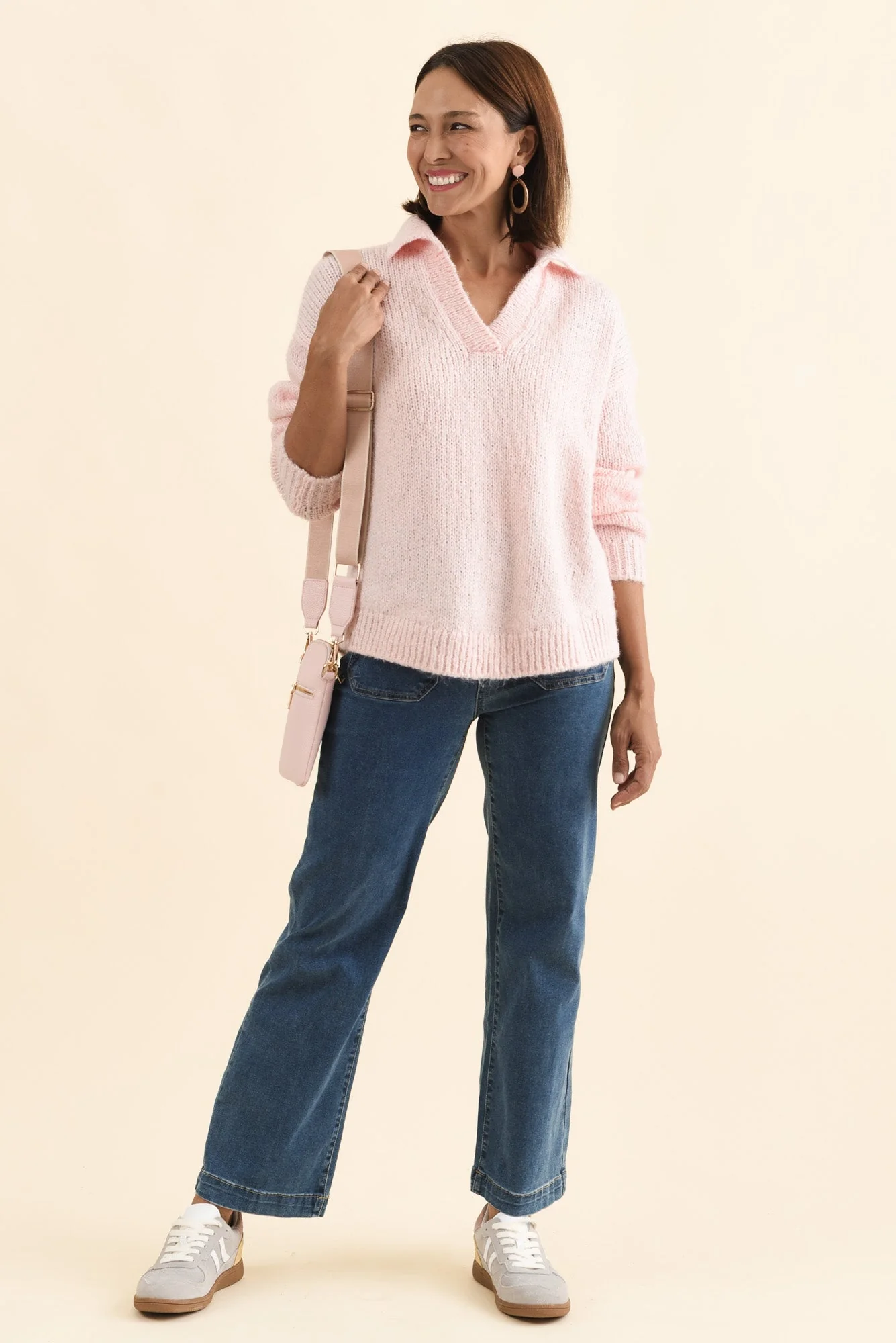 Carson Pink Collared Knit Jumper - Image 3