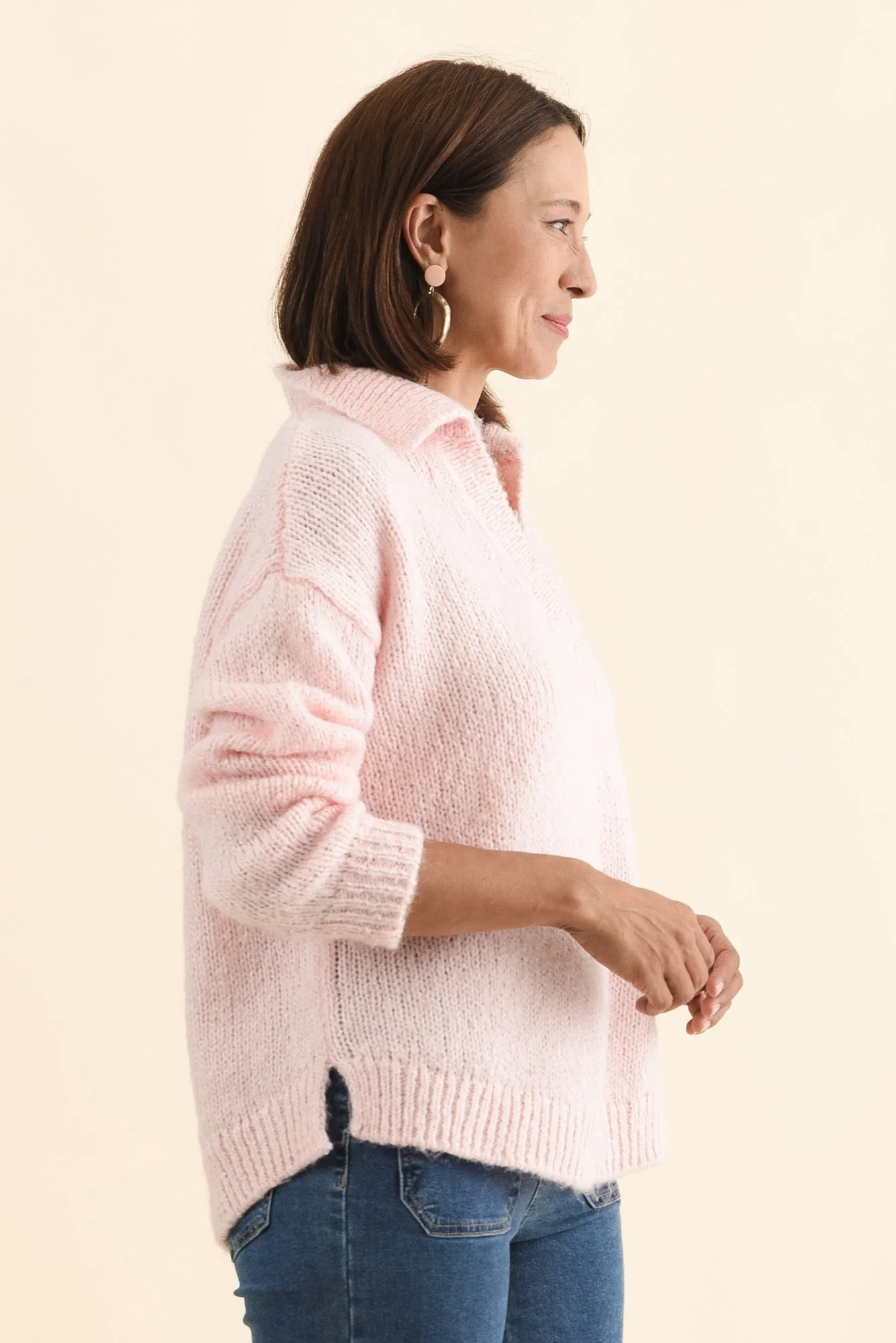 Carson Pink Collared Knit Jumper - Image 4