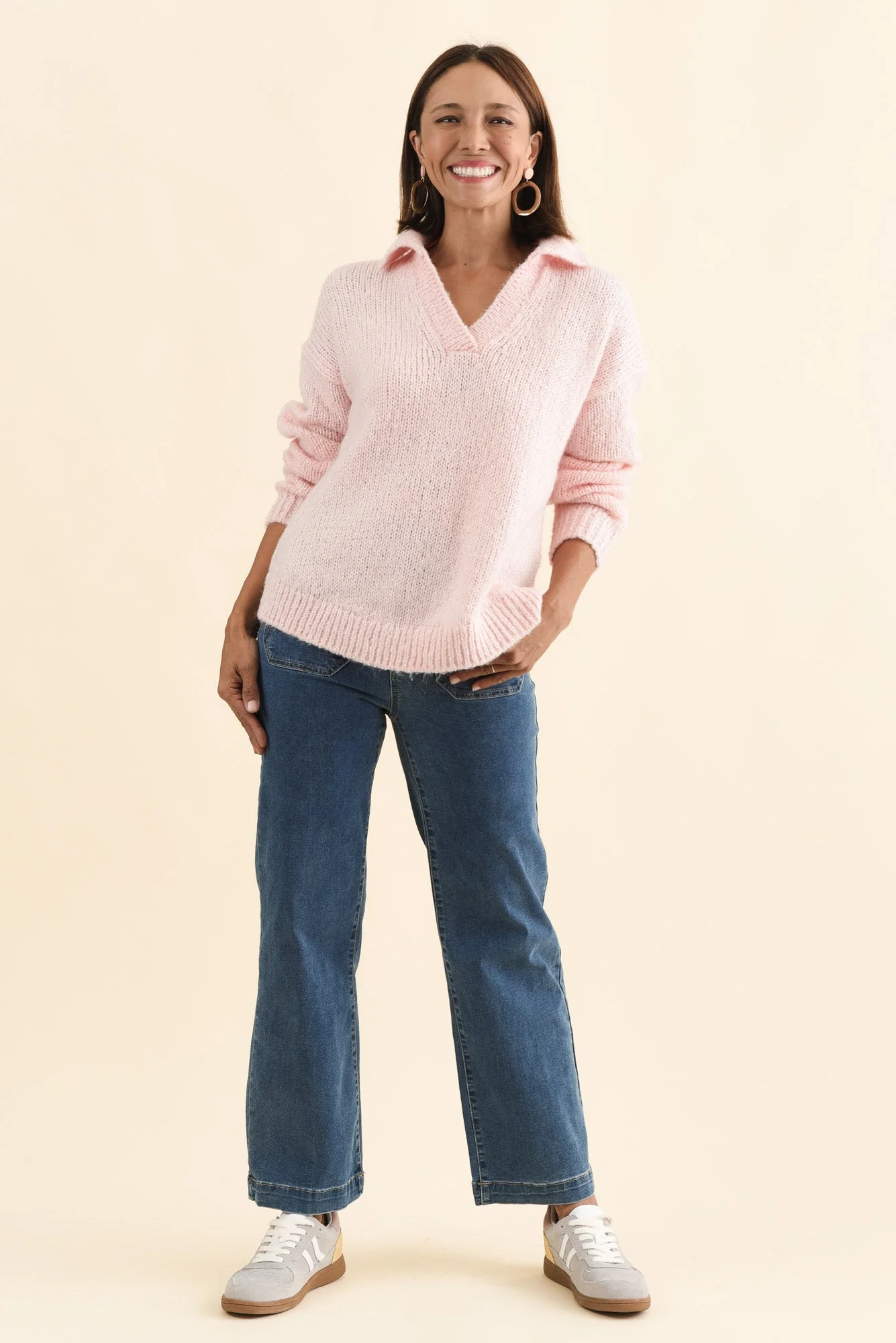 Carson Pink Collared Knit Jumper - Image 7