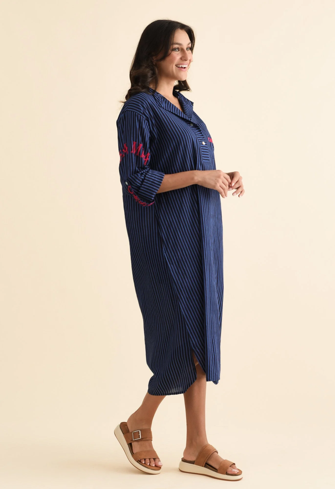 Casa Blue Stripe Cotton Dress - Image 3