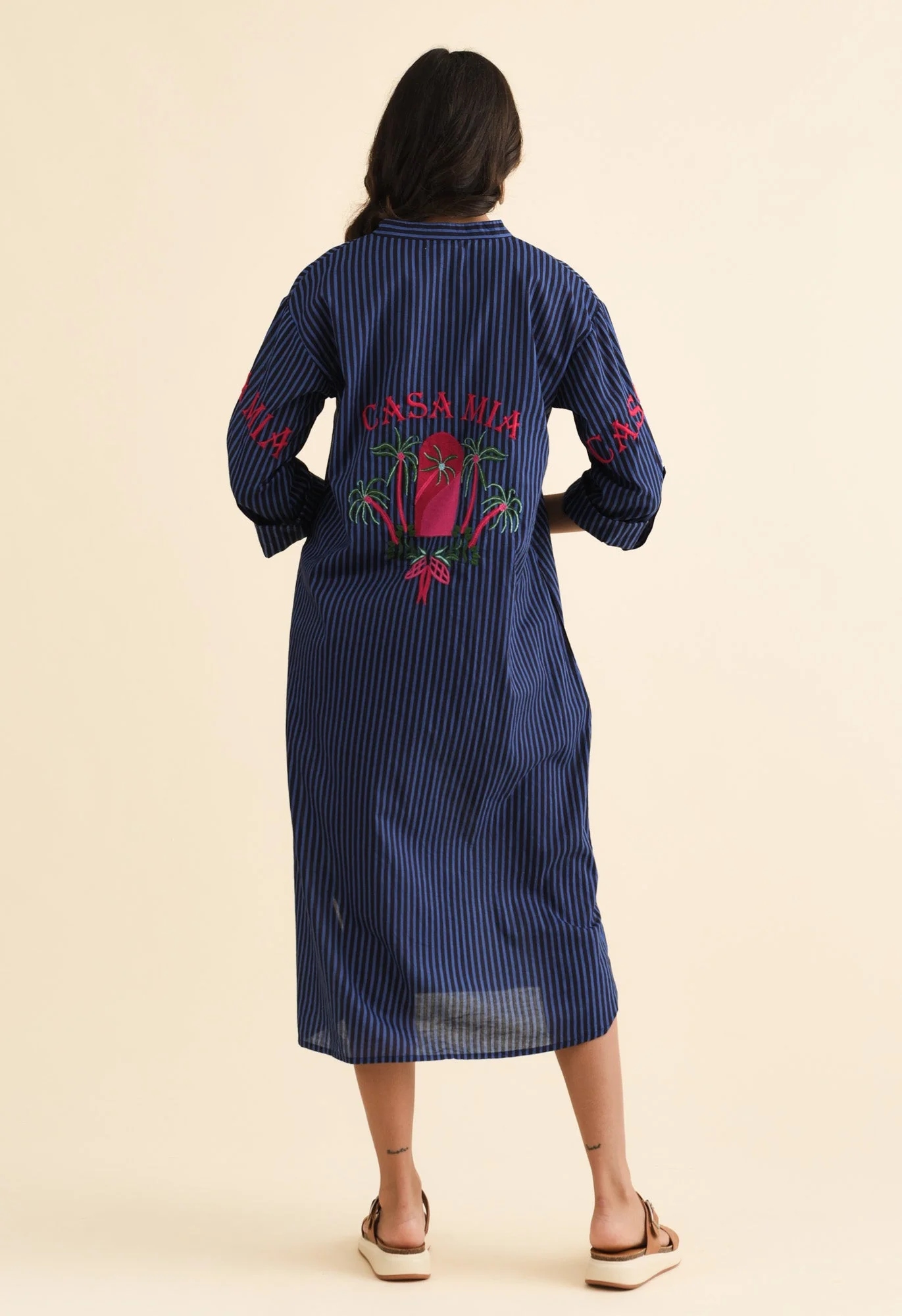 Casa Blue Stripe Cotton Dress - Image 4
