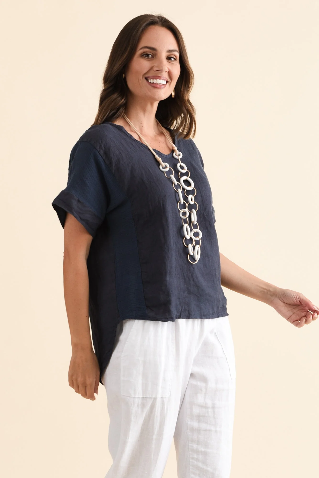 Casper Navy Linen Cotton Top - Image 3