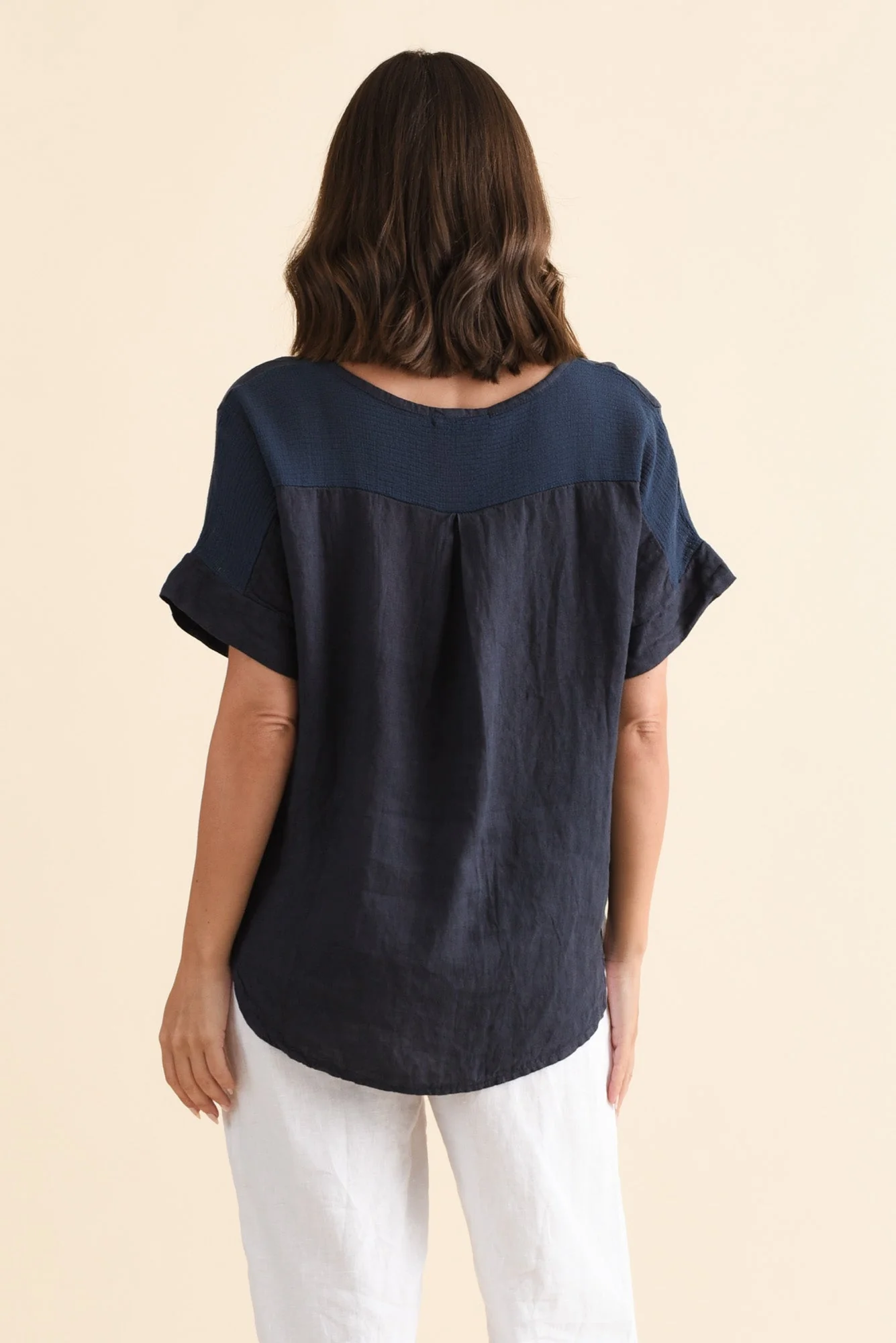 Casper Navy Linen Cotton Top - Image 4