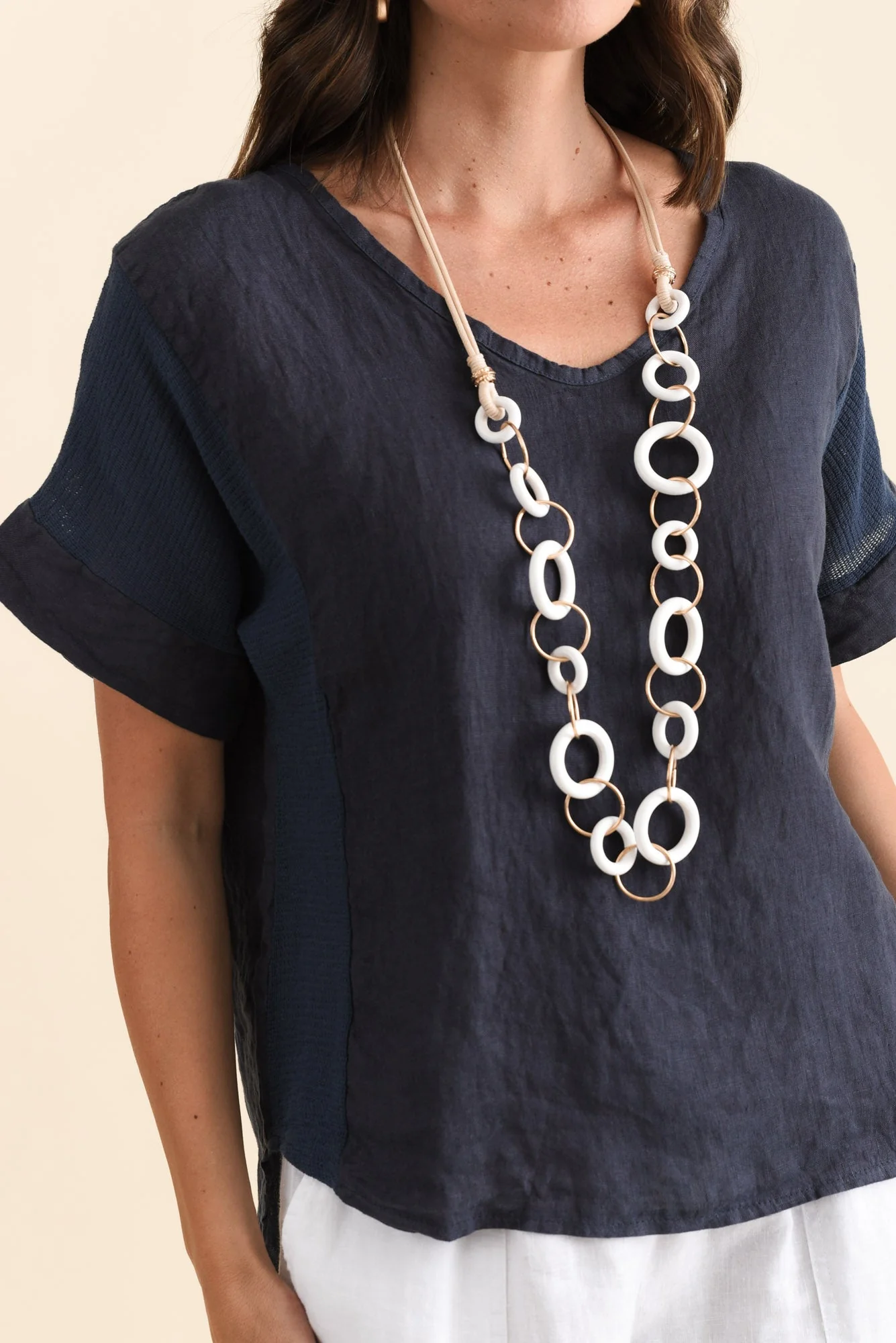 Casper Navy Linen Cotton Top - Image 5