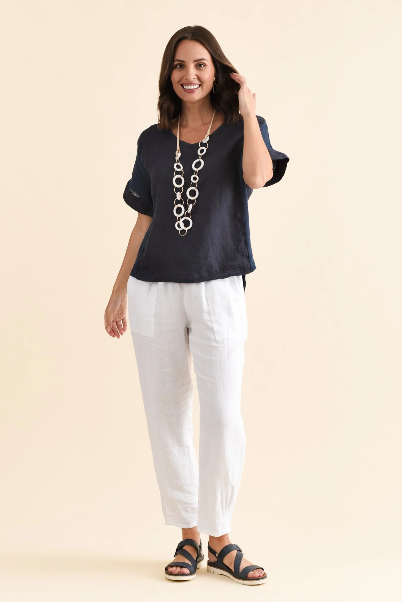Casper Navy Linen Cotton Top - Image 6