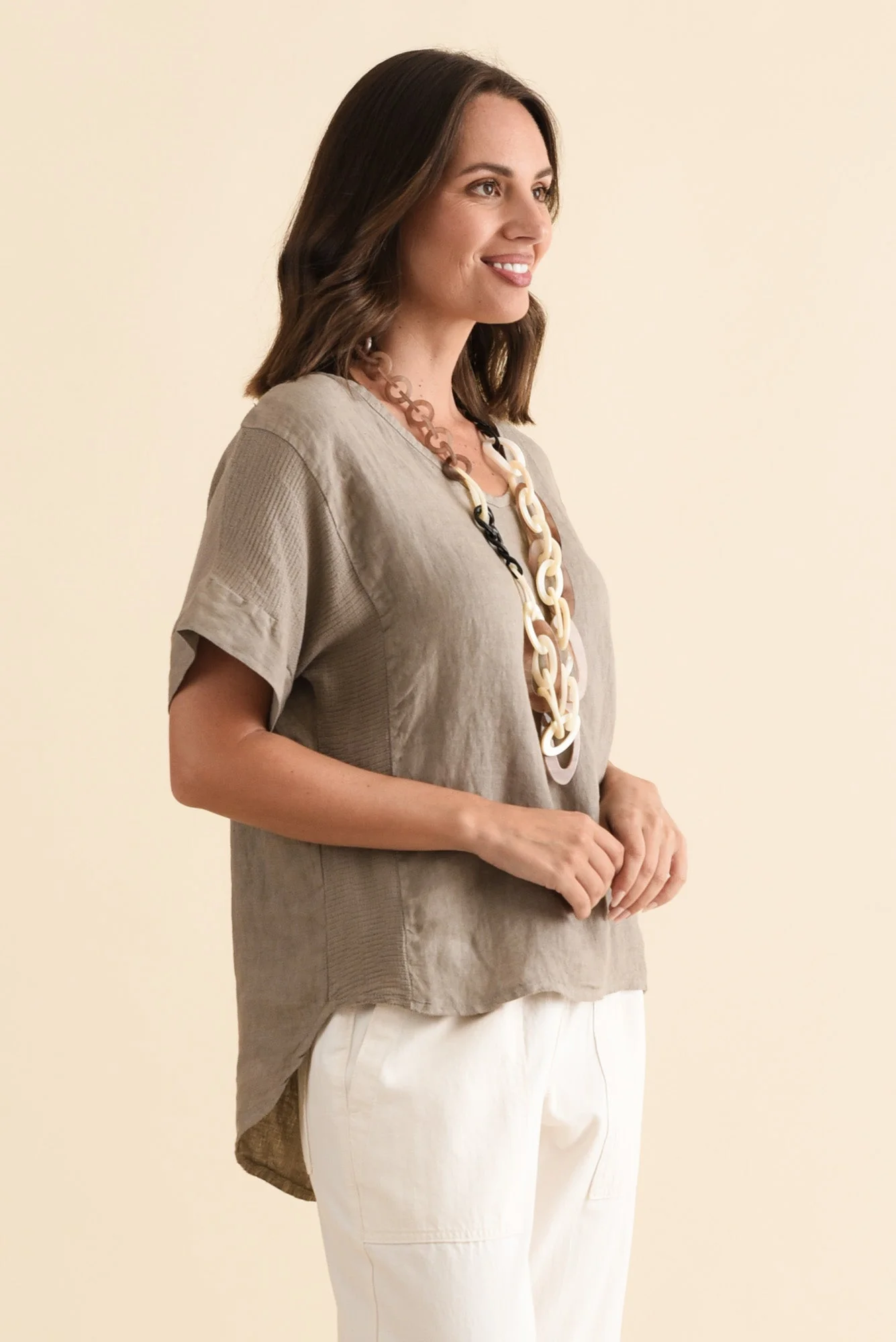 Casper Taupe Linen Cotton Top - Image 3