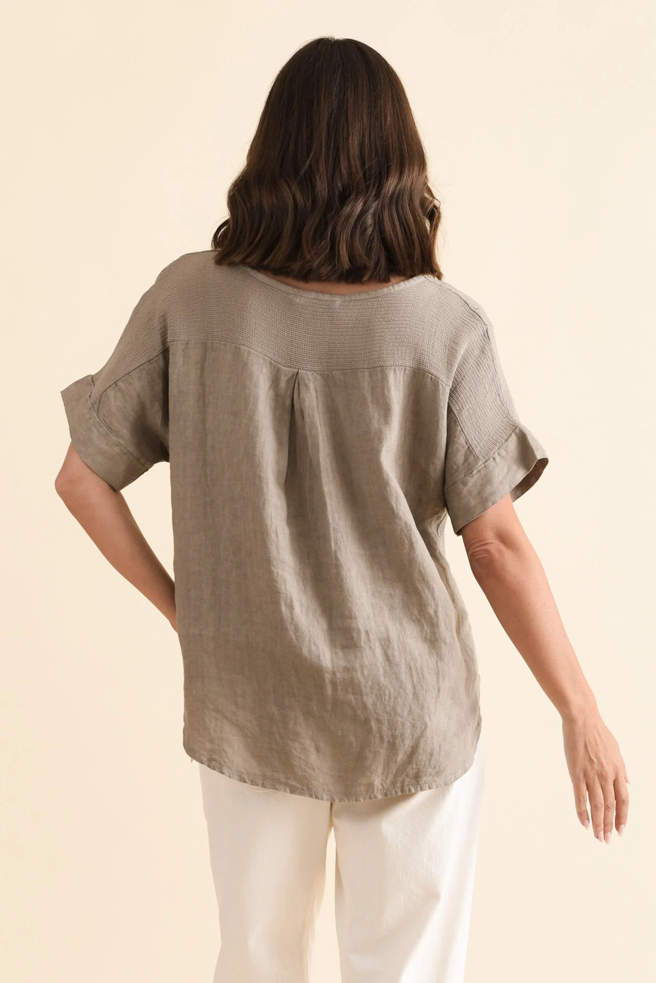 Casper Taupe Linen Cotton Top - Image 4