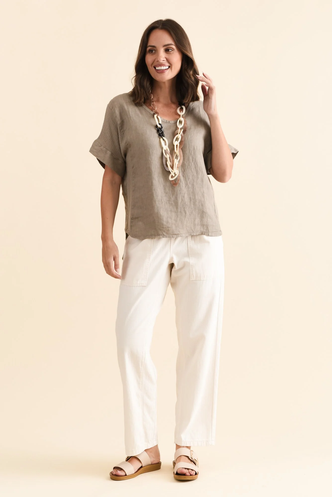 Casper Taupe Linen Cotton Top - Image 6
