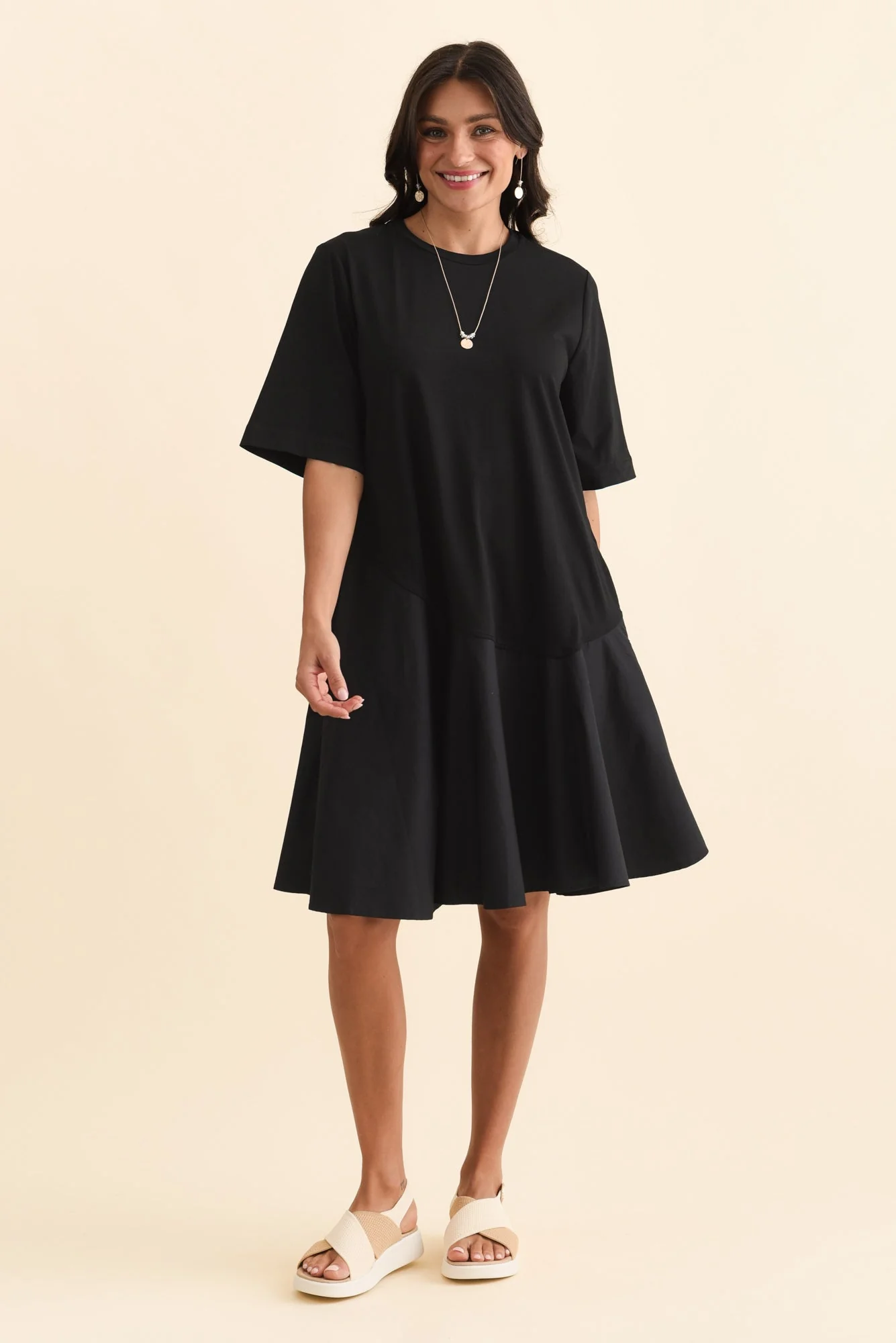 Cassidy Black Cotton Swing Dress - Image 2