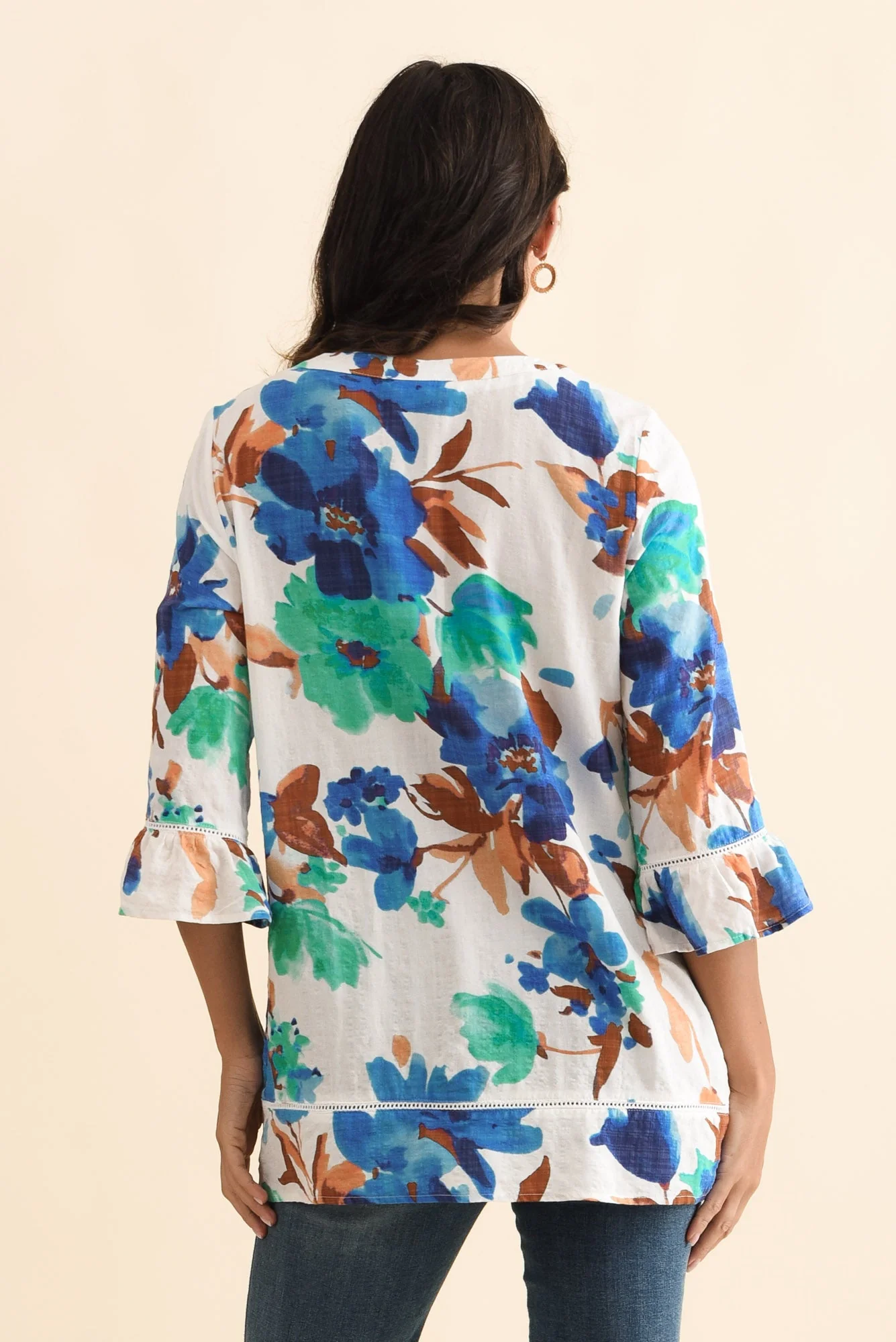Cassidy Blue Flower Cotton Sleeved Top - Image 5