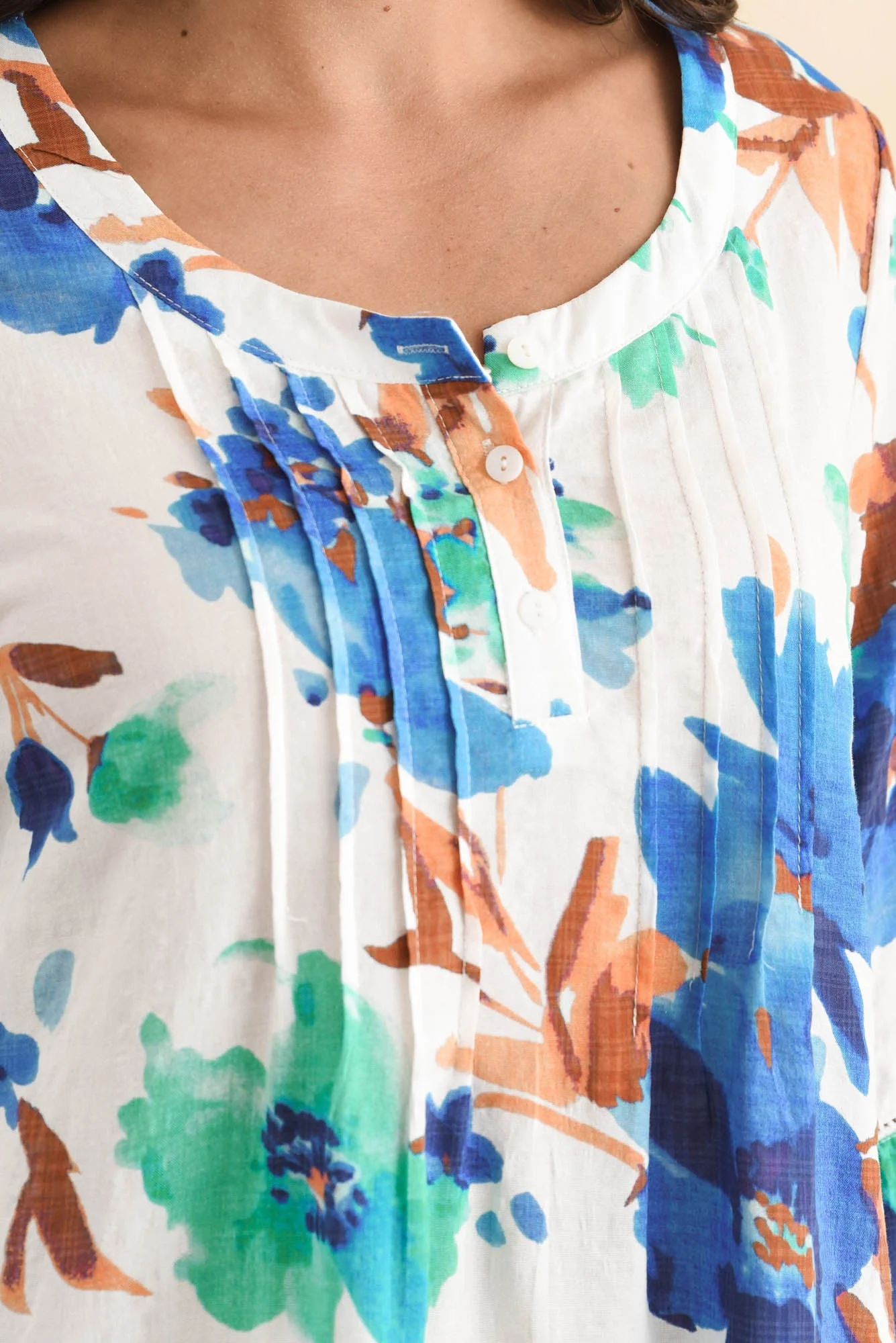 Cassidy Blue Flower Cotton Sleeved Top - Image 6