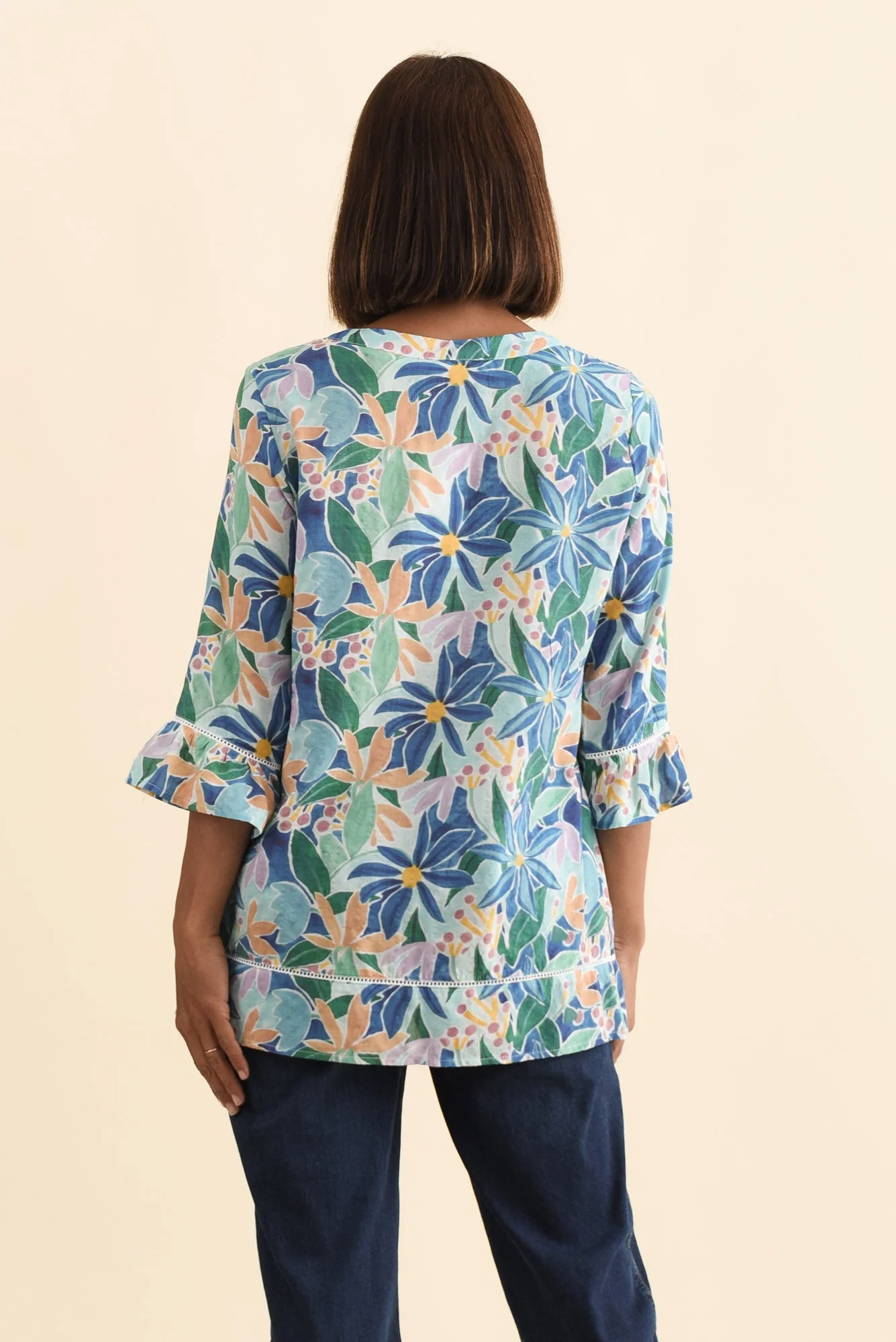 Cassidy Blue Garden Cotton Sleeved Top - Image 5
