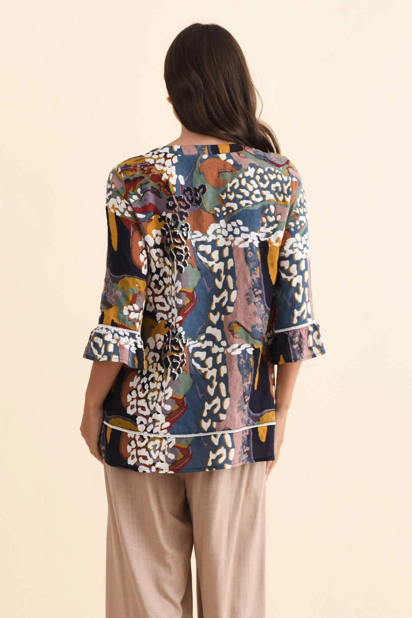 Cassidy Brown Abstract Cotton Sleeved Top - Image 4