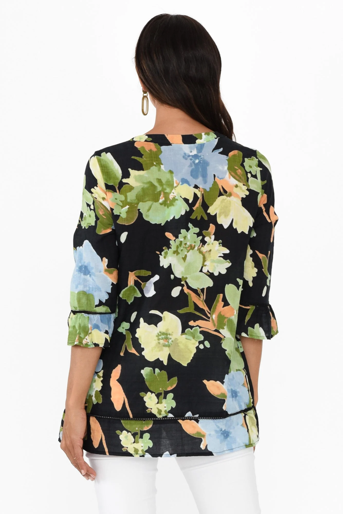 Cassidy Navy Flower Cotton Sleeved Top - Image 4