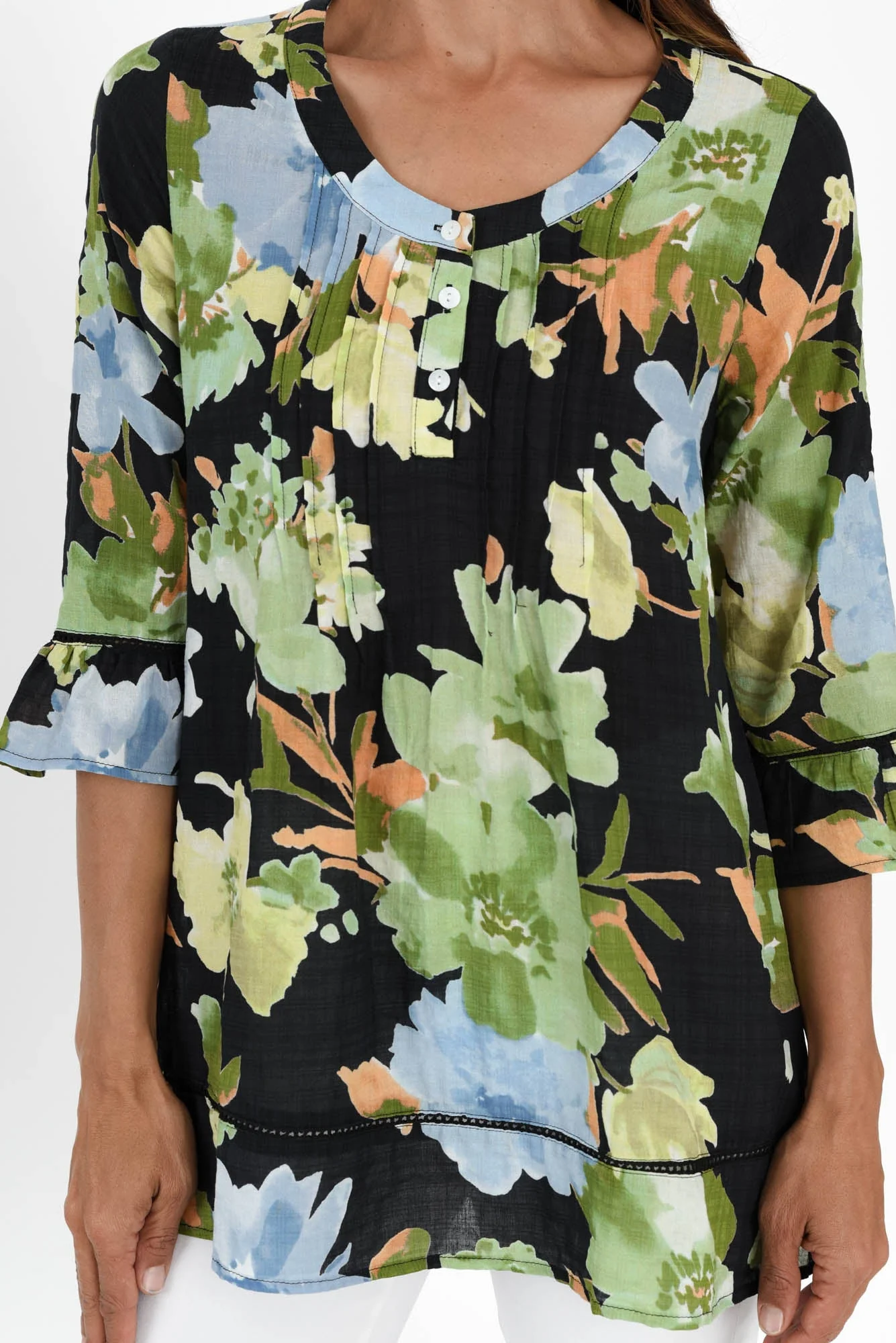 Cassidy Navy Flower Cotton Sleeved Top - Image 5