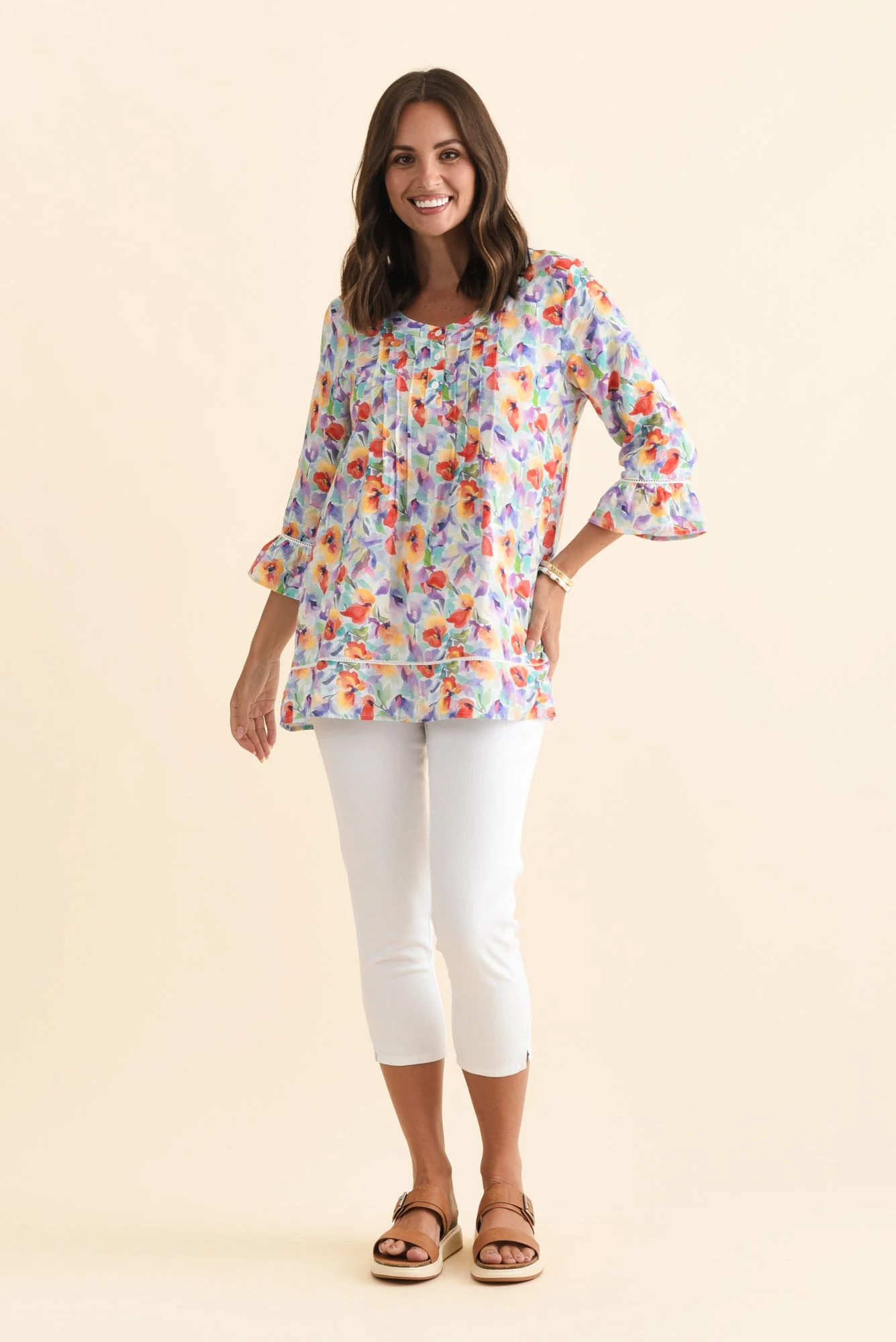 Cassidy Orange Flower Cotton Sleeved Top - Image 6