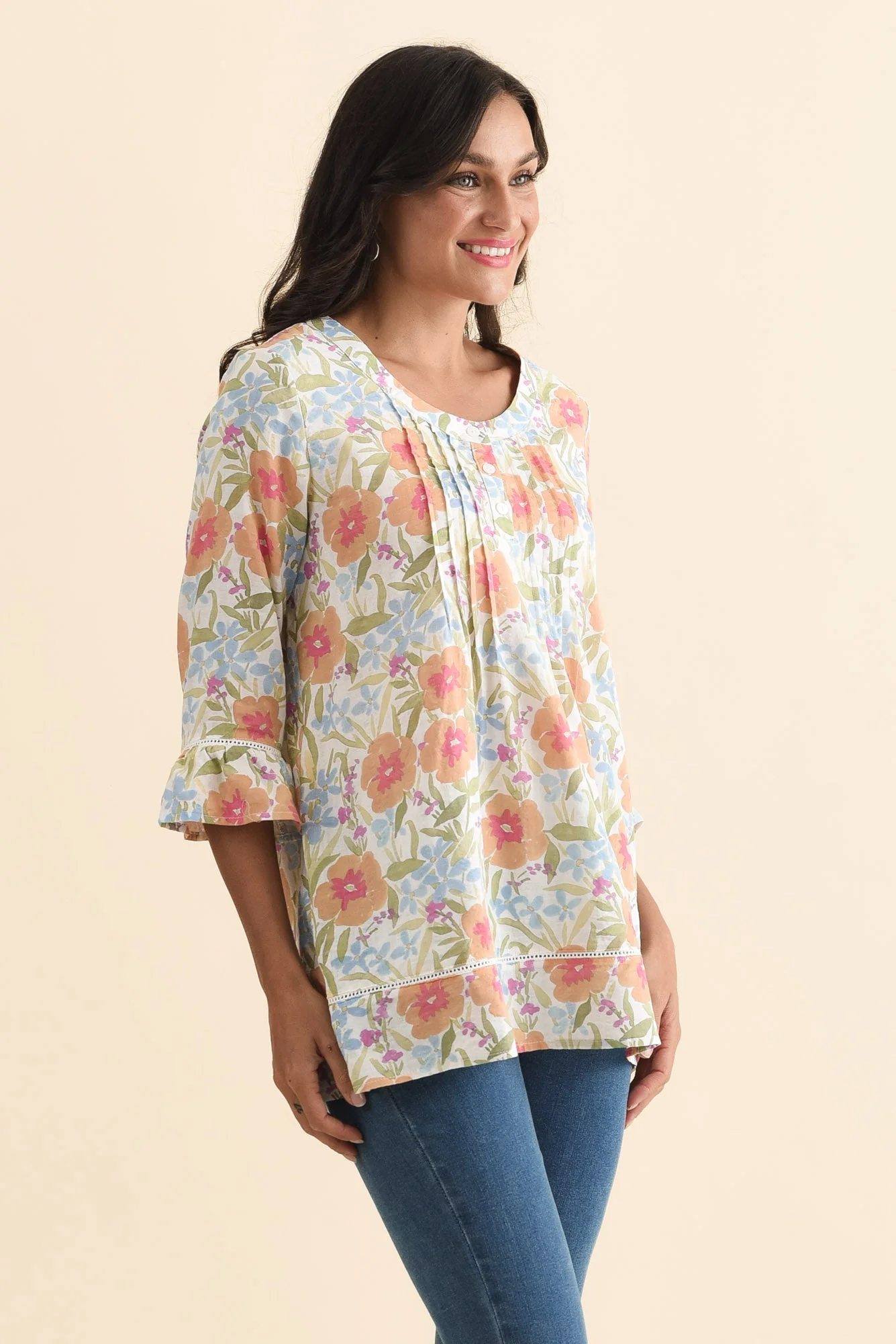 Cassidy Orange Wildflower Cotton Sleeved Top - Image 3