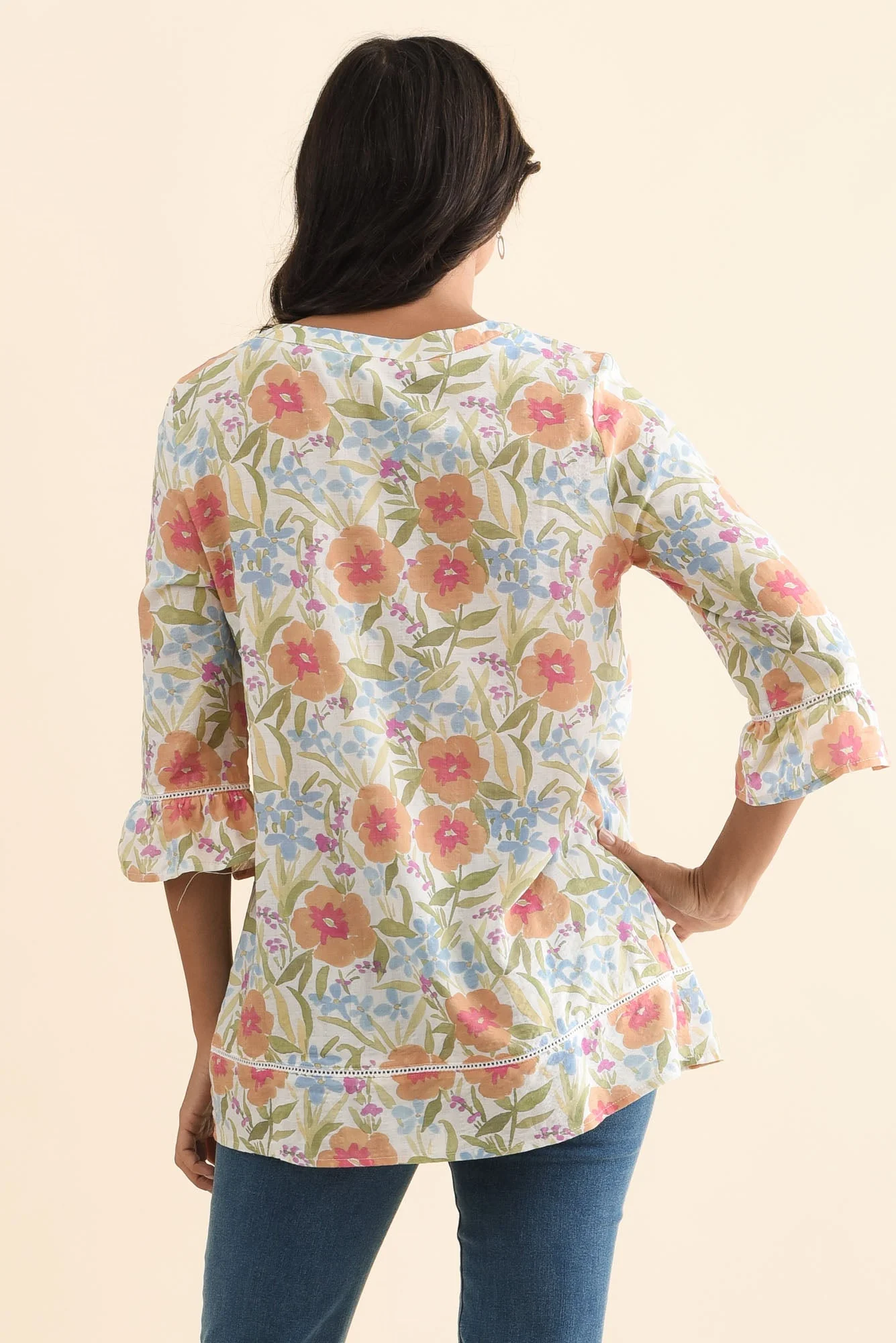 Cassidy Orange Wildflower Cotton Sleeved Top - Image 4