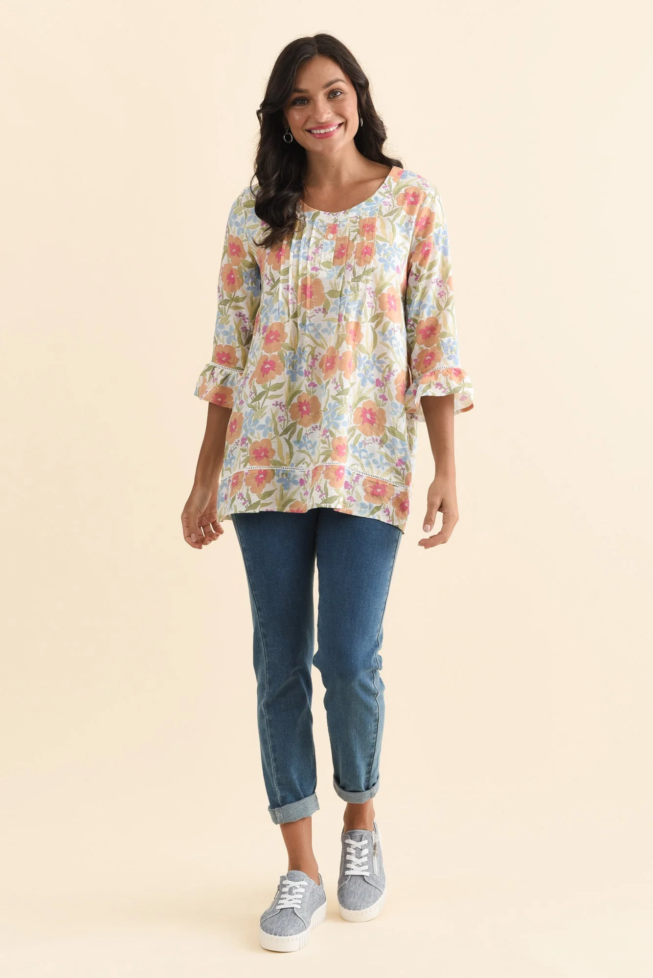 Cassidy Orange Wildflower Cotton Sleeved Top - Image 6