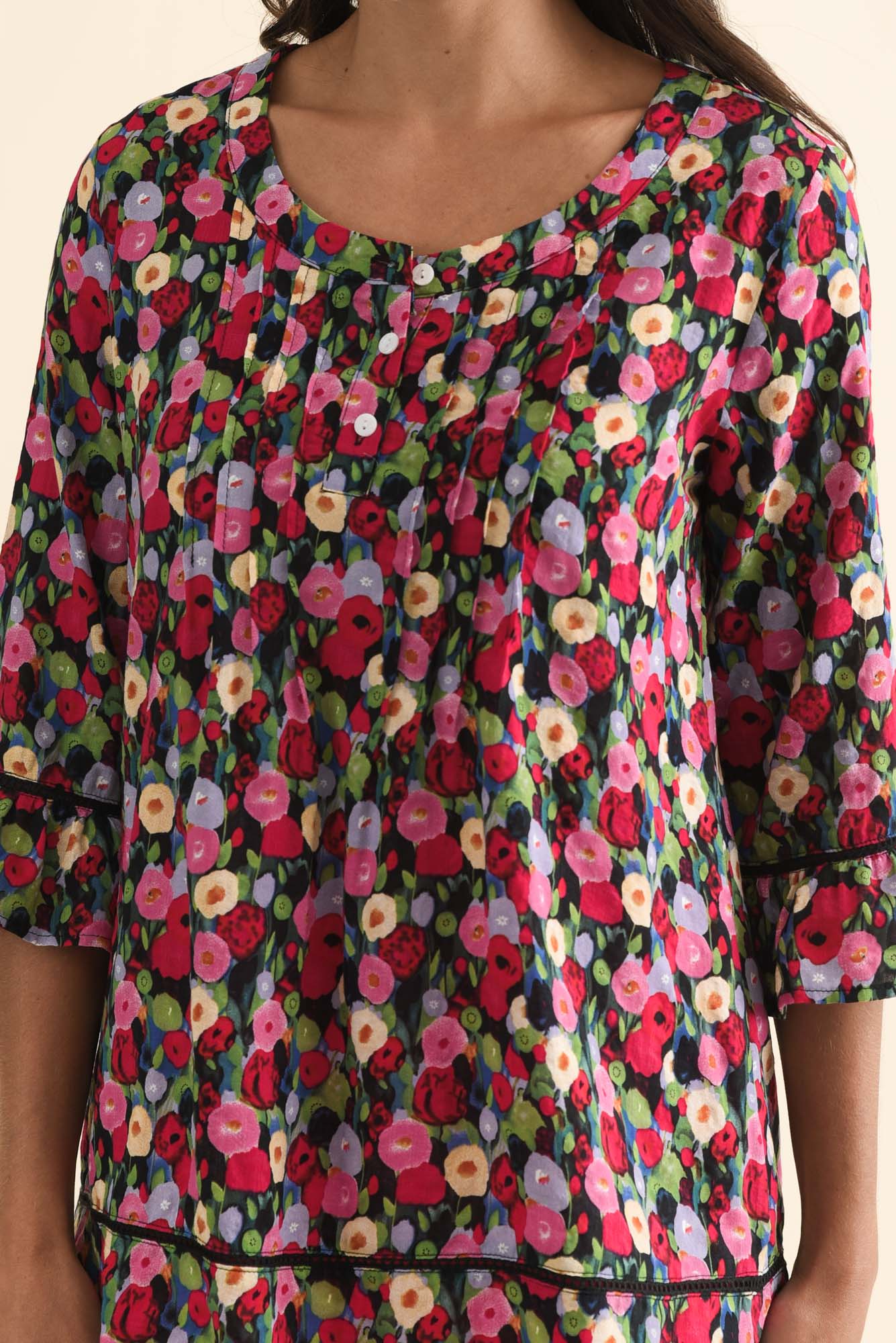 Cassidy Pink Poppy Cotton Sleeved Top - Image 5