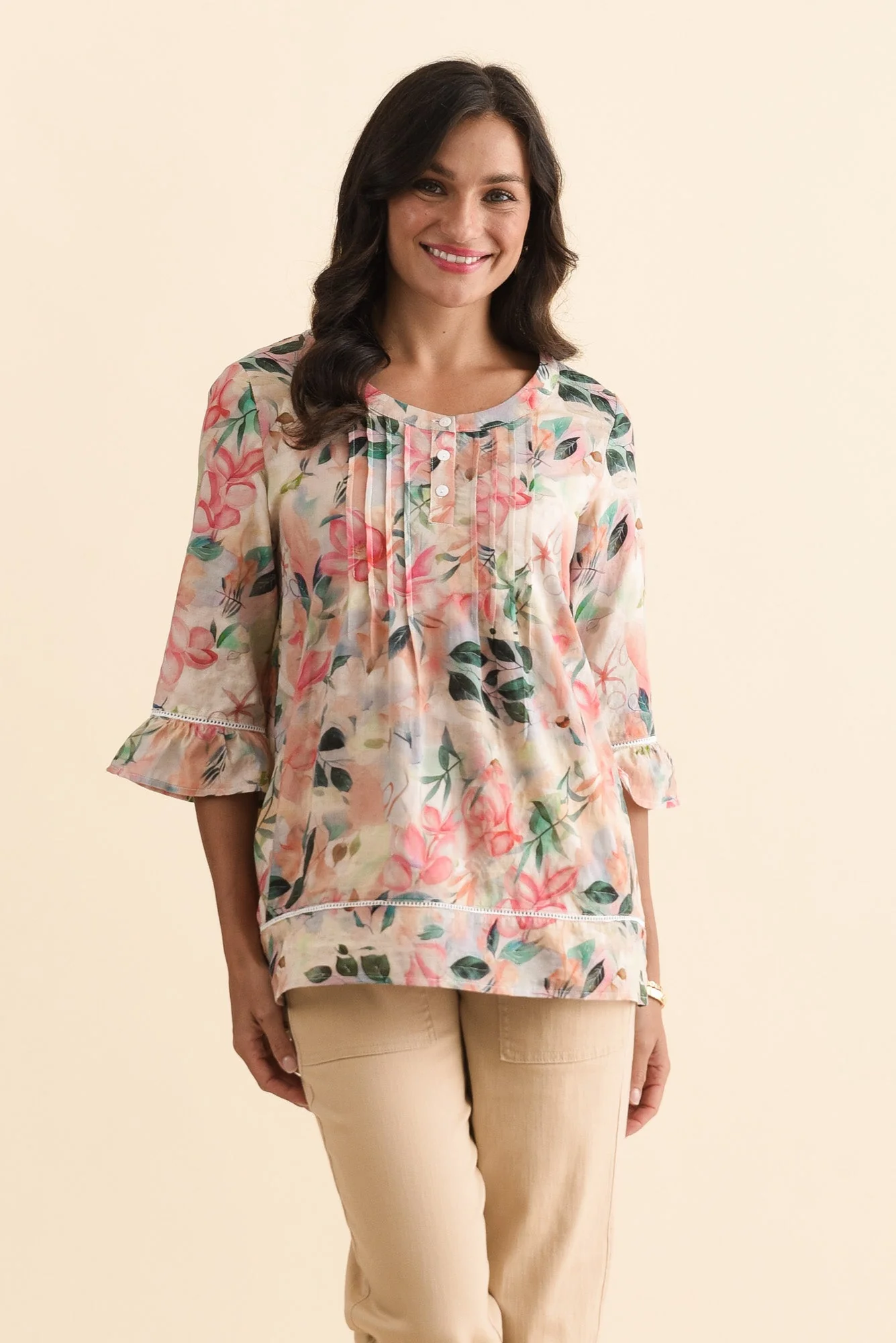 Cassidy Pink Wildflower Cotton Sleeved Top - Image 2