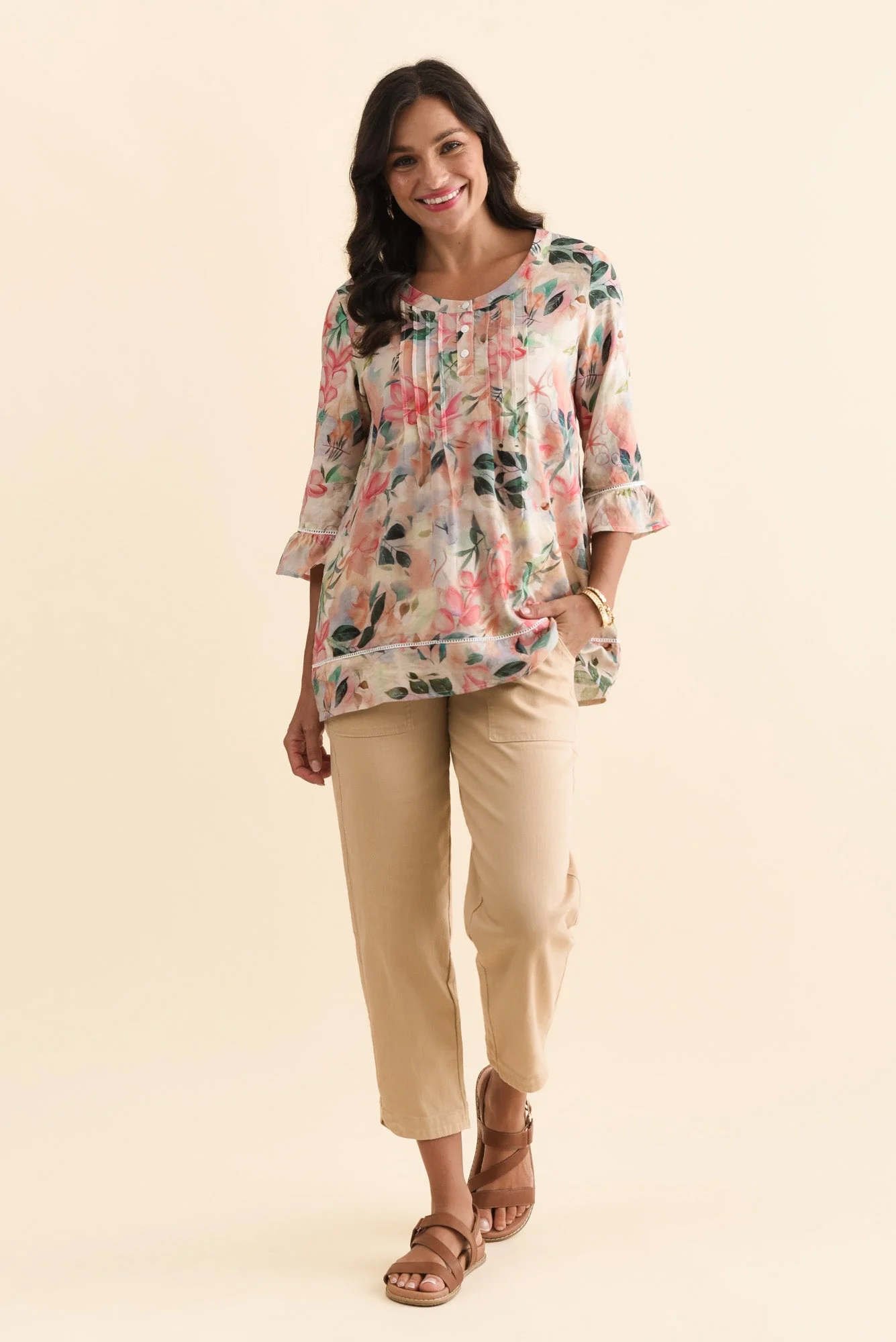 Cassidy Pink Wildflower Cotton Sleeved Top - Image 3