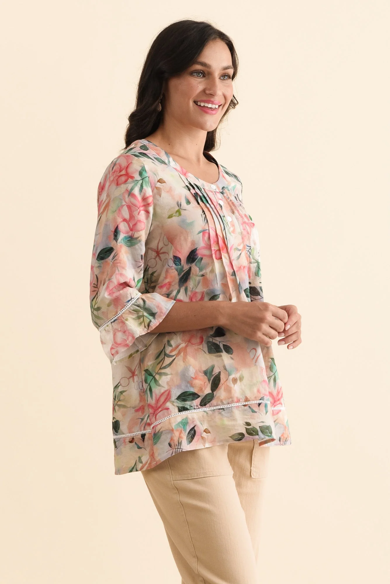Cassidy Pink Wildflower Cotton Sleeved Top - Image 4
