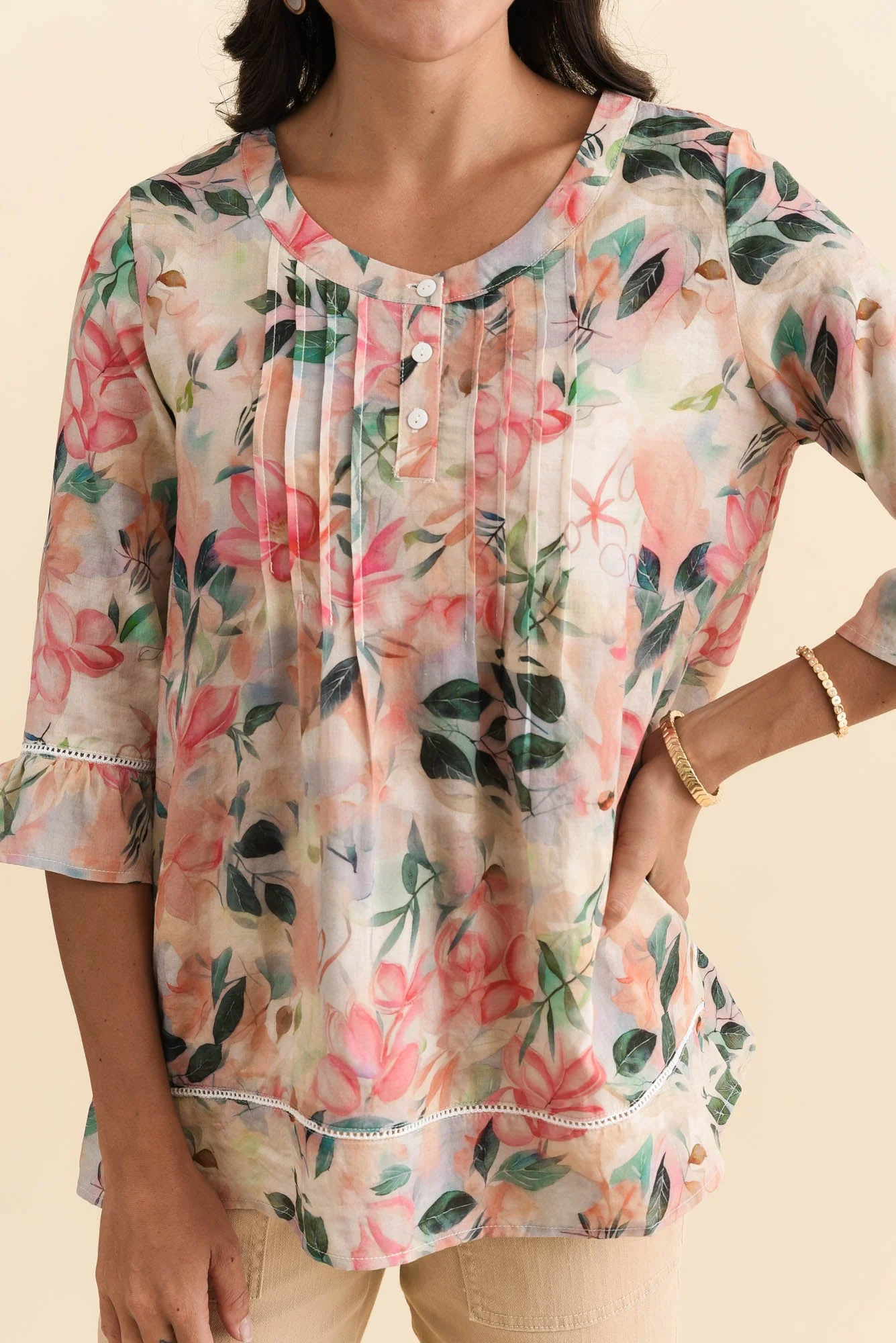 Cassidy Pink Wildflower Cotton Sleeved Top - Image 6