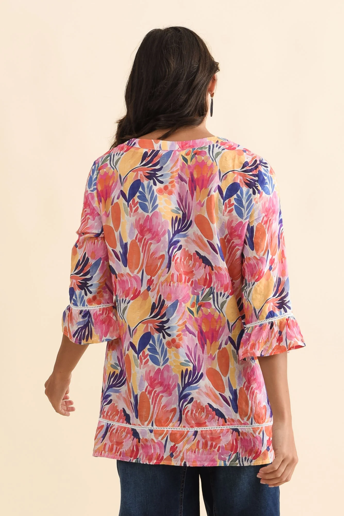 Cassidy Red Blossom Cotton Sleeved Top - Image 4