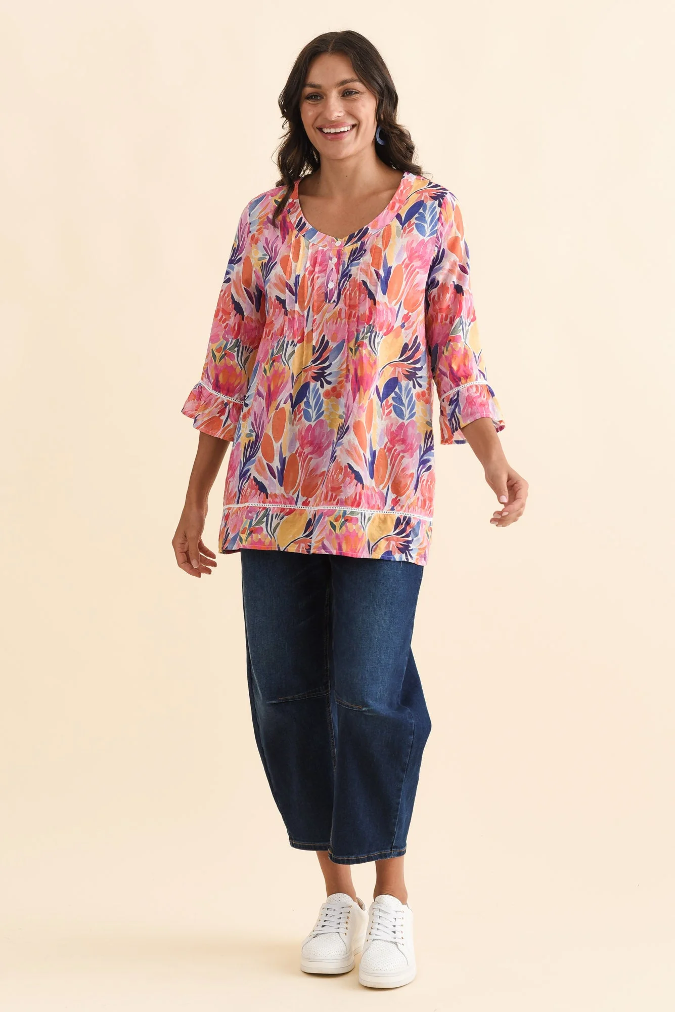 Cassidy Red Blossom Cotton Sleeved Top - Image 6