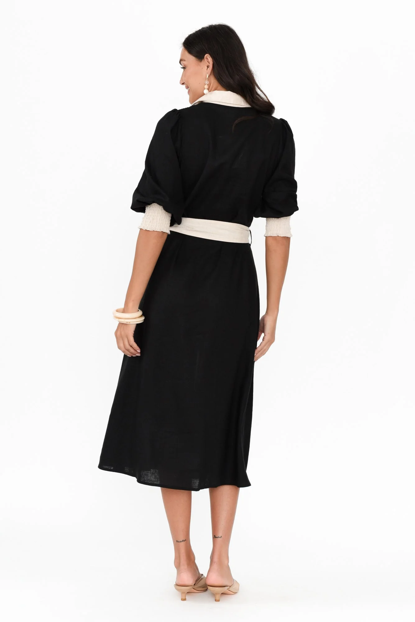 Catalina Black Trim Linen Blend Tie Dress - Image 5