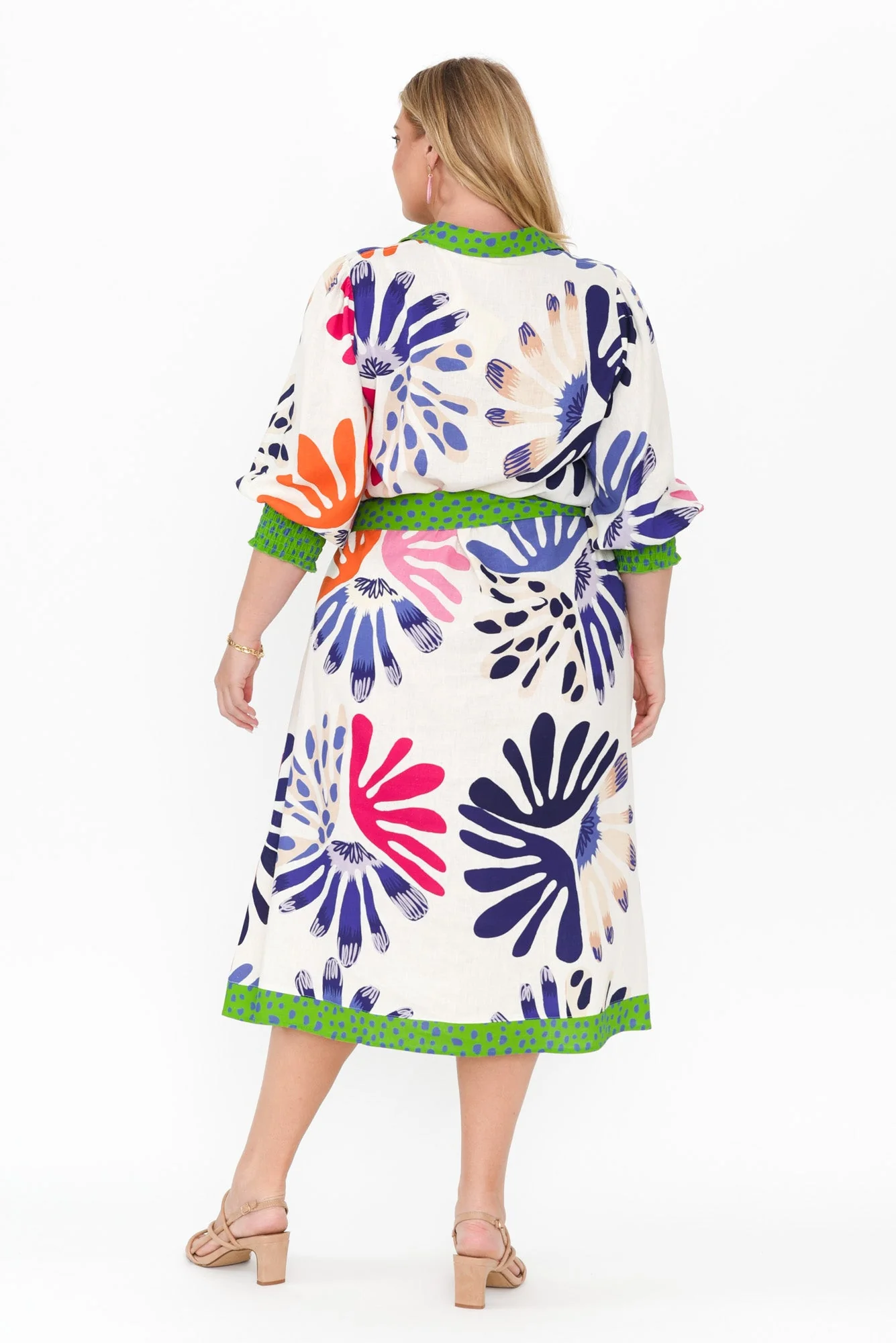 Catalina Cream Abstract Linen Blend Tie Dress - Image 10