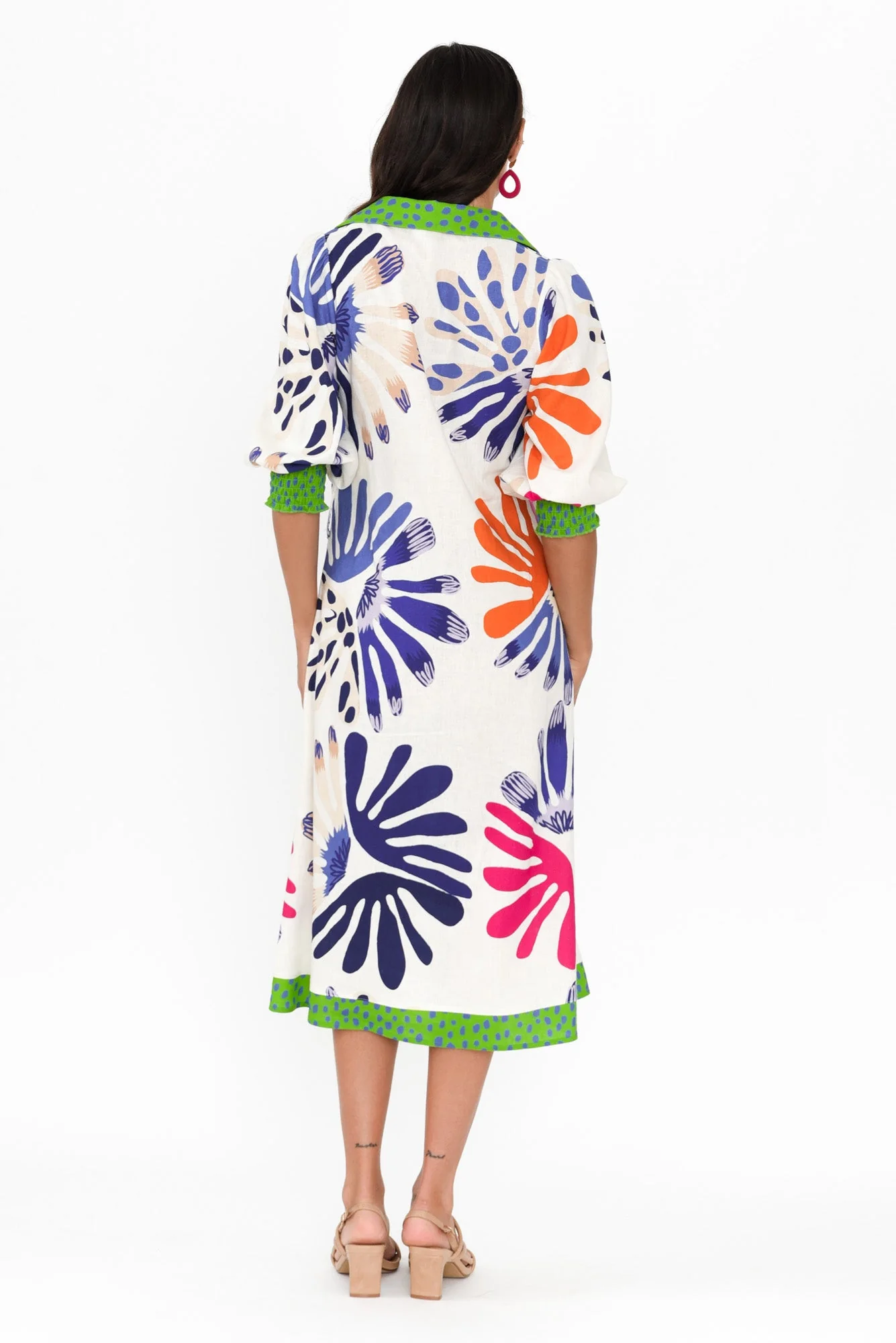 Catalina Cream Abstract Linen Blend Tie Dress - Image 5