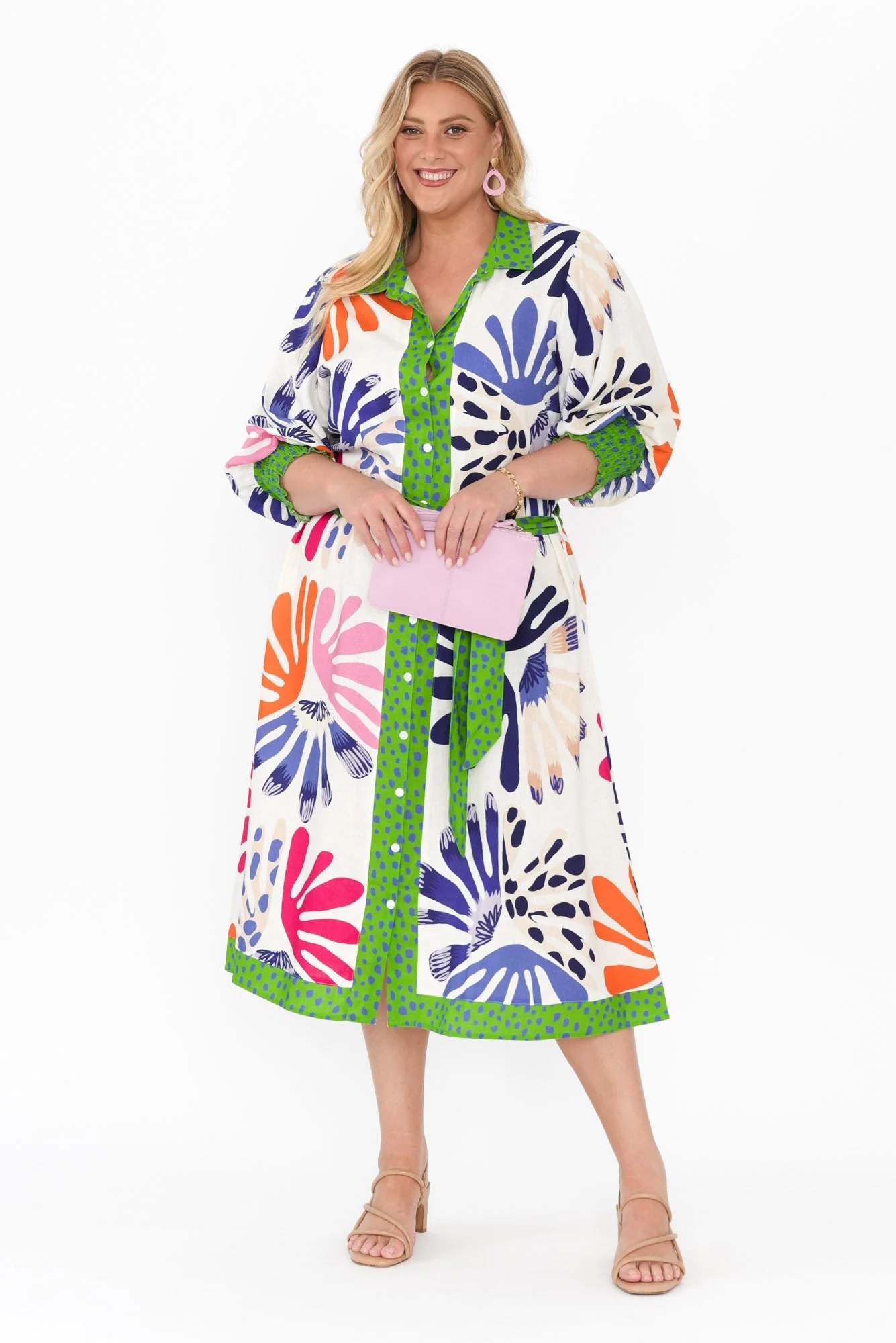 Catalina Cream Abstract Linen Blend Tie Dress - Image 8