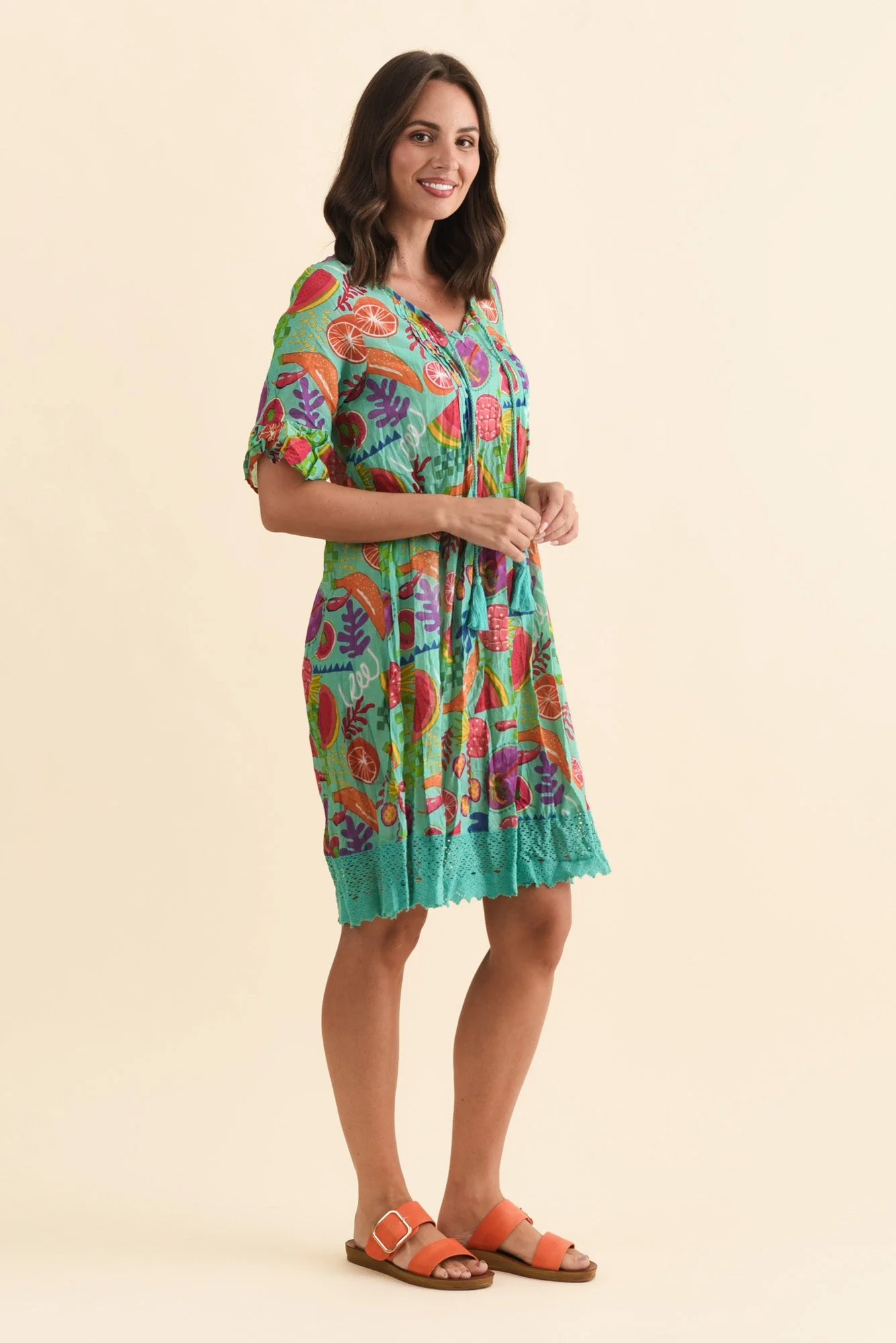 Cayman Blue Fruity Cotton Tunic Dress - Image 3