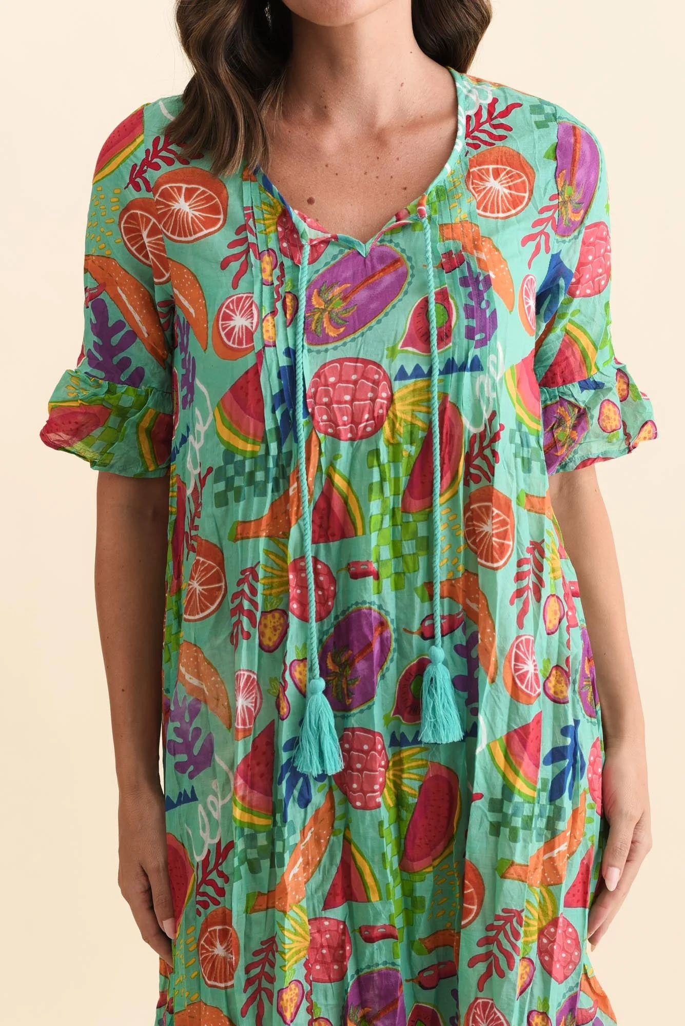 Cayman Blue Fruity Cotton Tunic Dress - Image 5