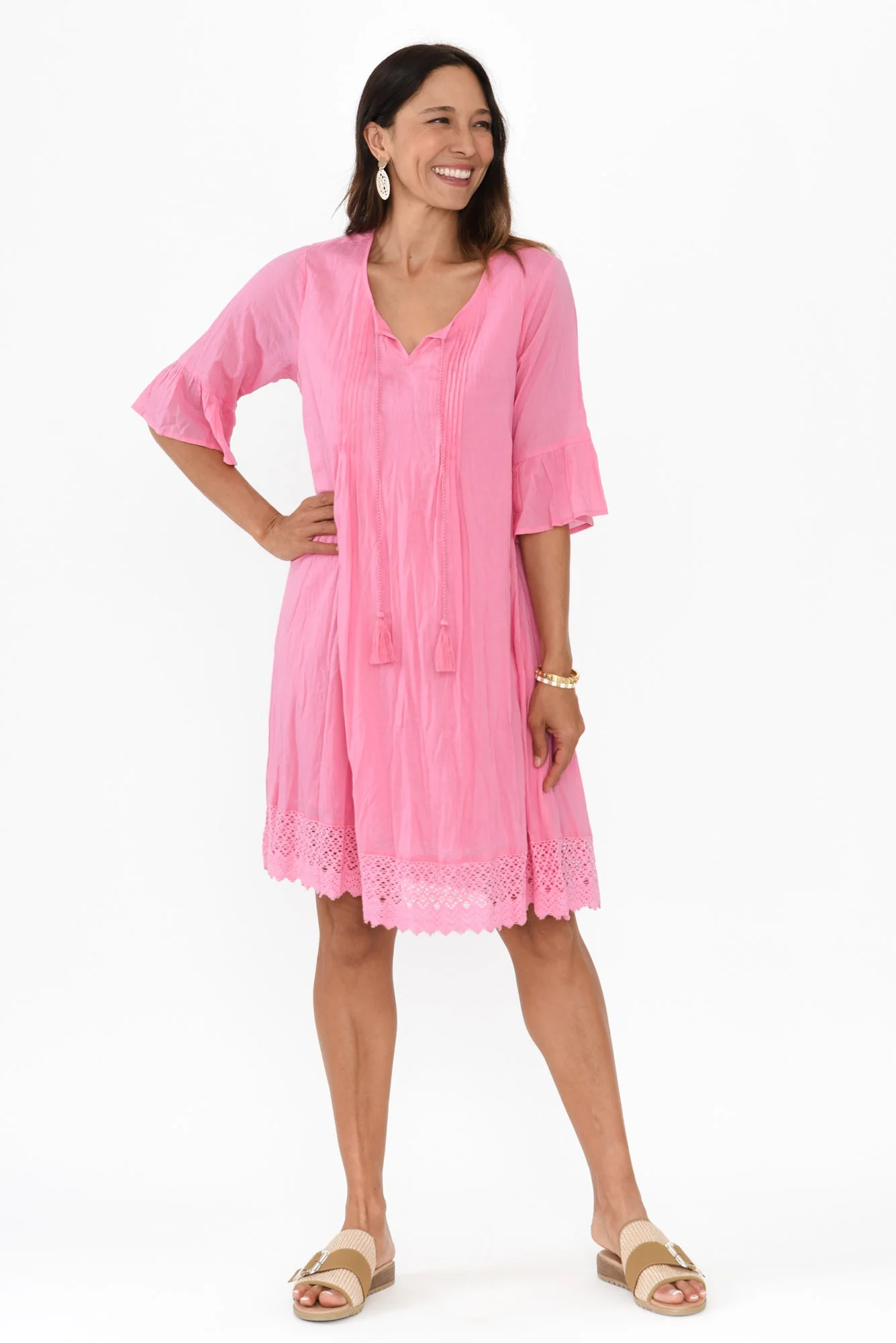 Cayman Bright Pink Cotton Tunic Dress - Image 2