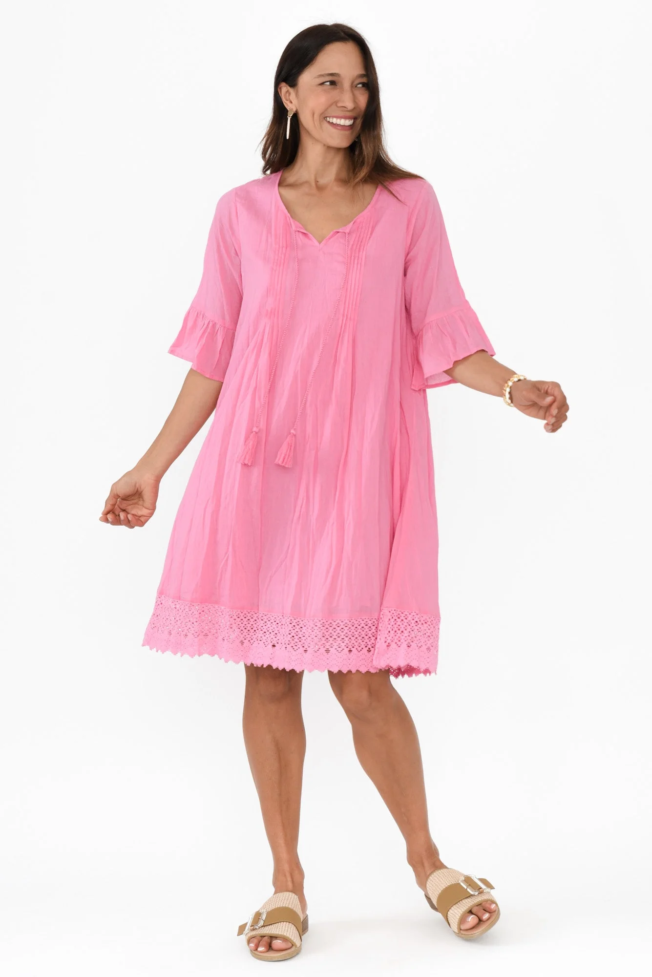 Cayman Bright Pink Cotton Tunic Dress - Image 6