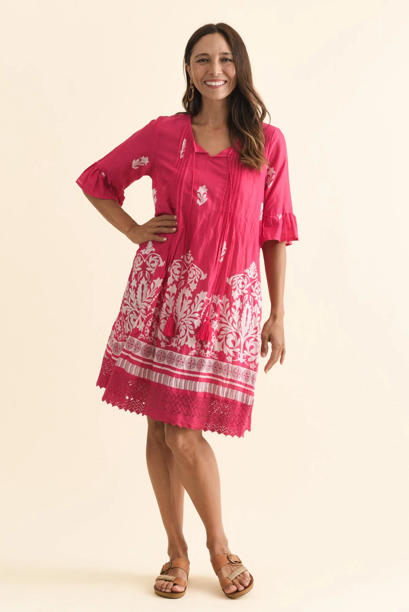 Cayman Fuchsia Abstract Cotton Tunic Dress - Image 2