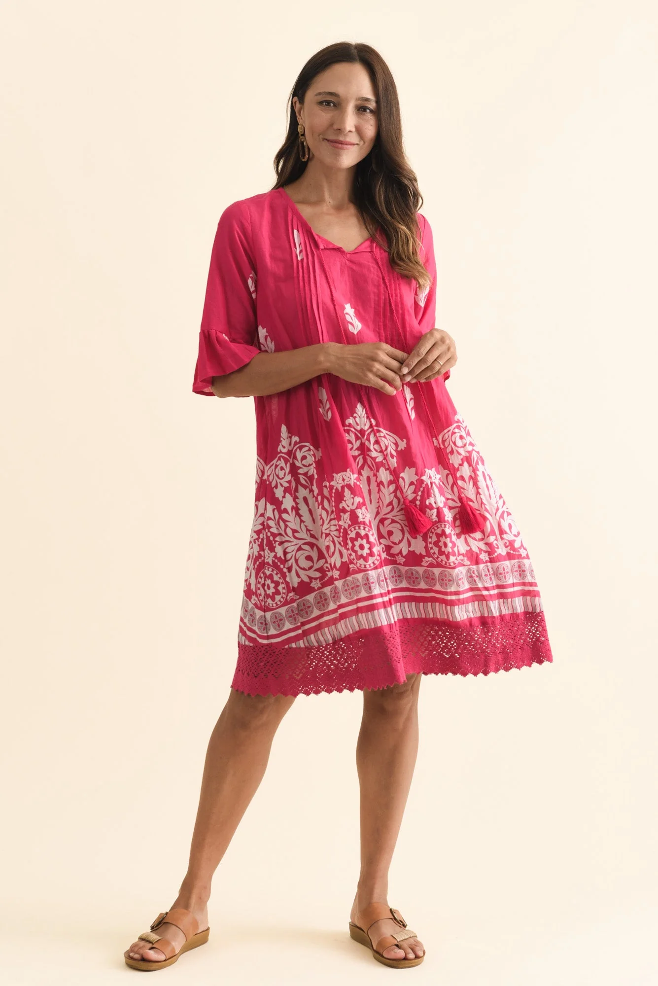 Cayman Fuchsia Abstract Cotton Tunic Dress - Image 3