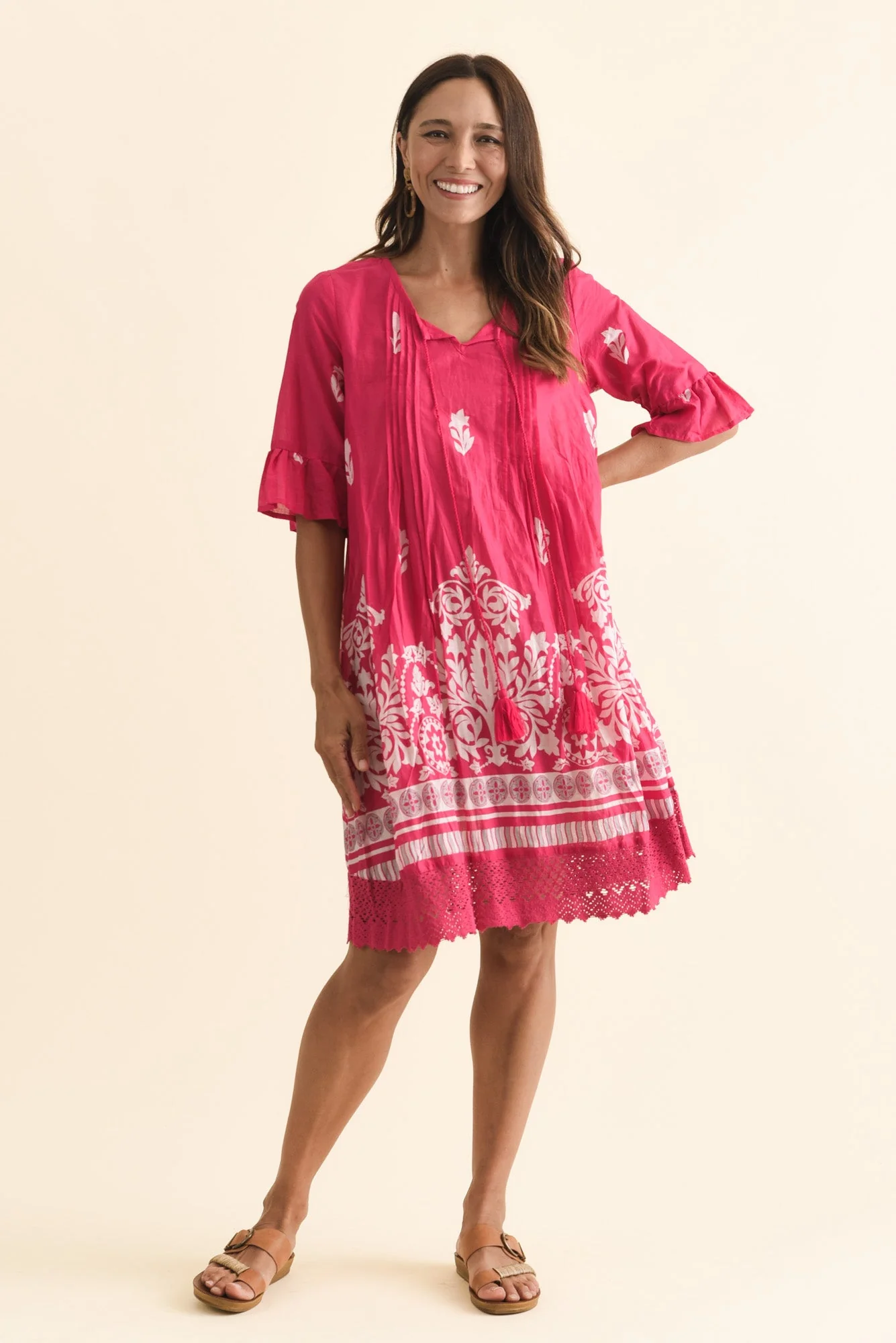 Cayman Fuchsia Abstract Cotton Tunic Dress - Image 7