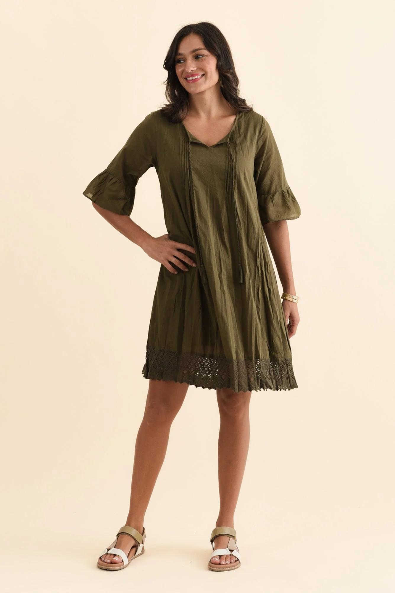 Cayman Khaki Cotton Tunic Dress - Image 2