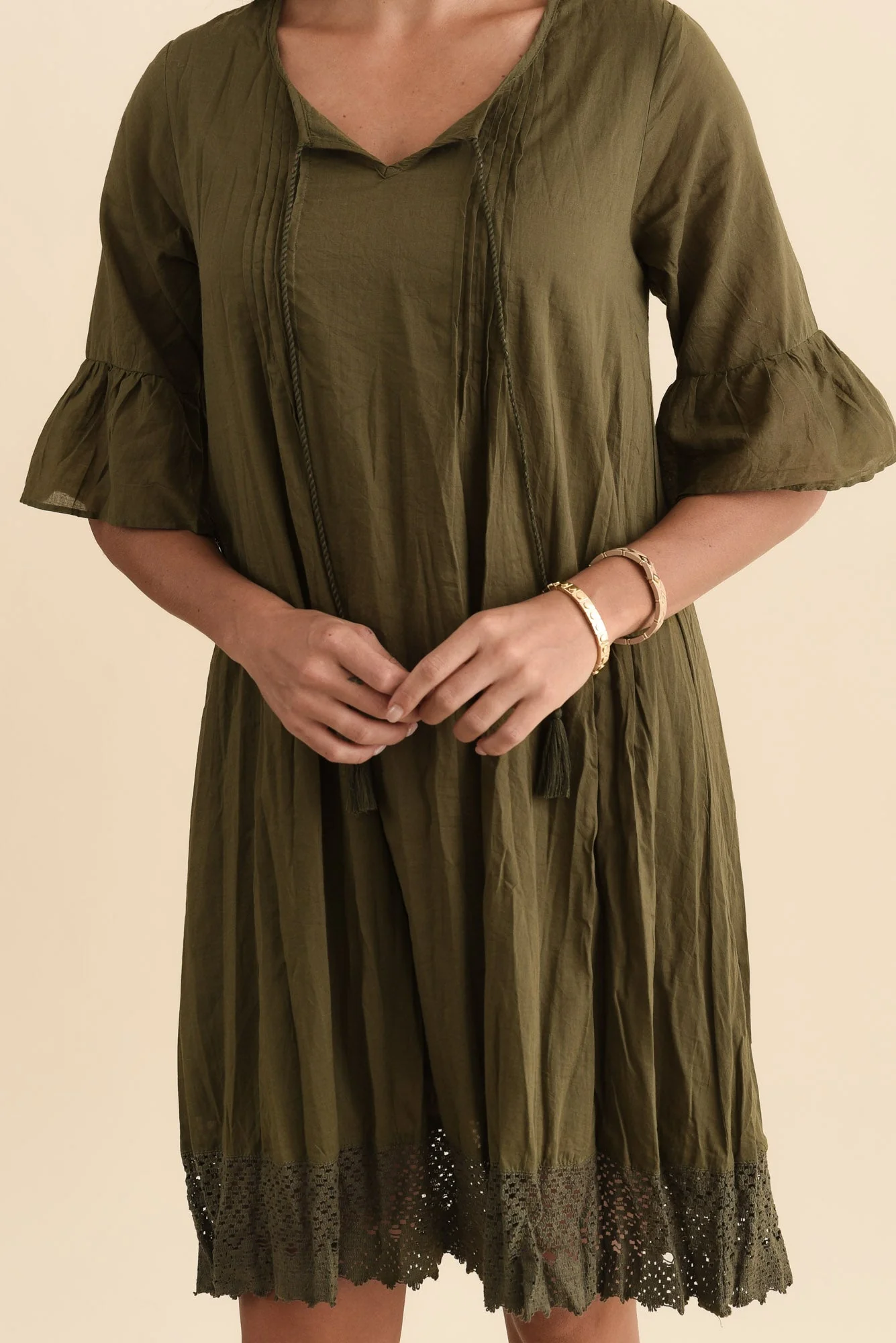 Cayman Khaki Cotton Tunic Dress - Image 5