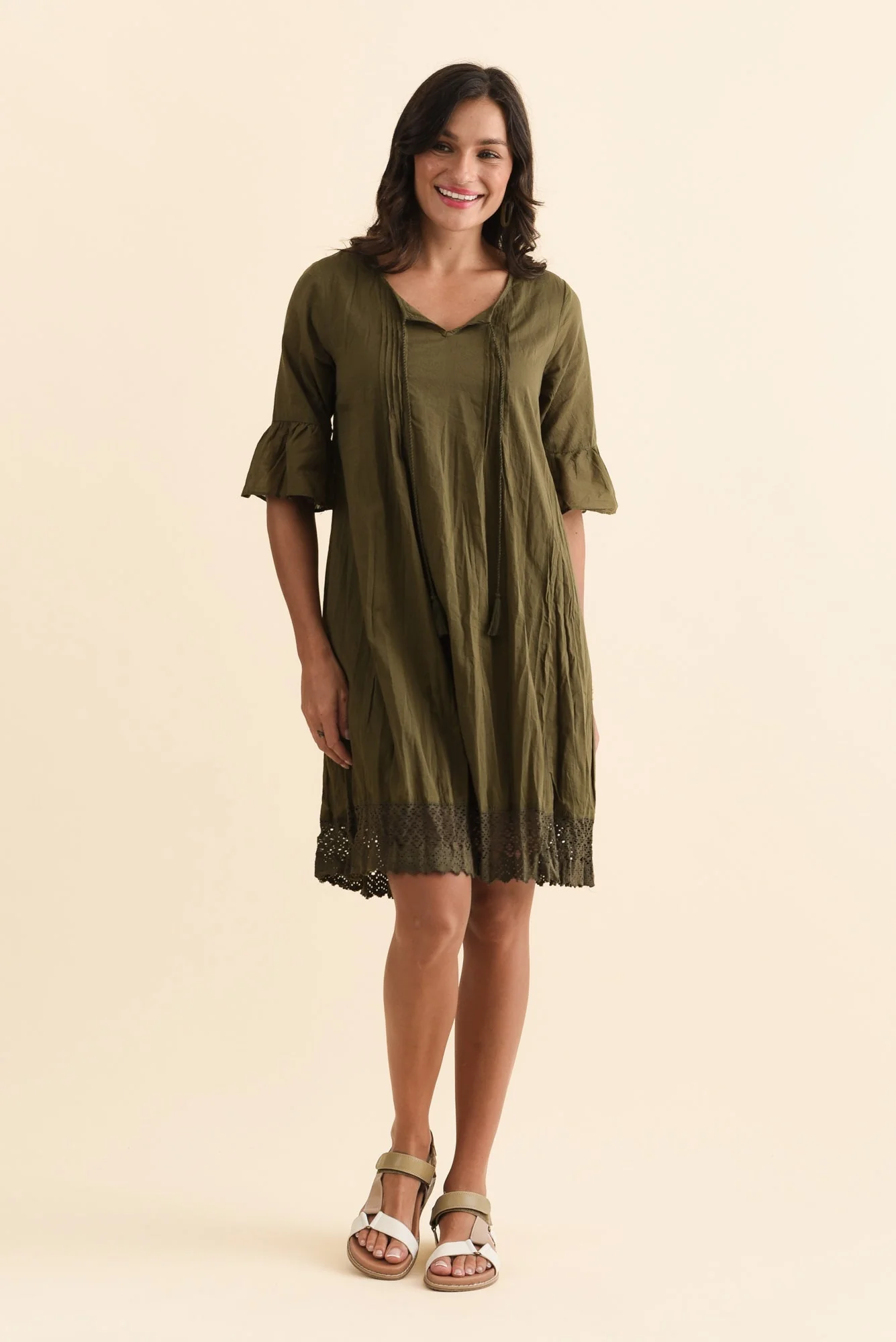Cayman Khaki Cotton Tunic Dress - Image 6