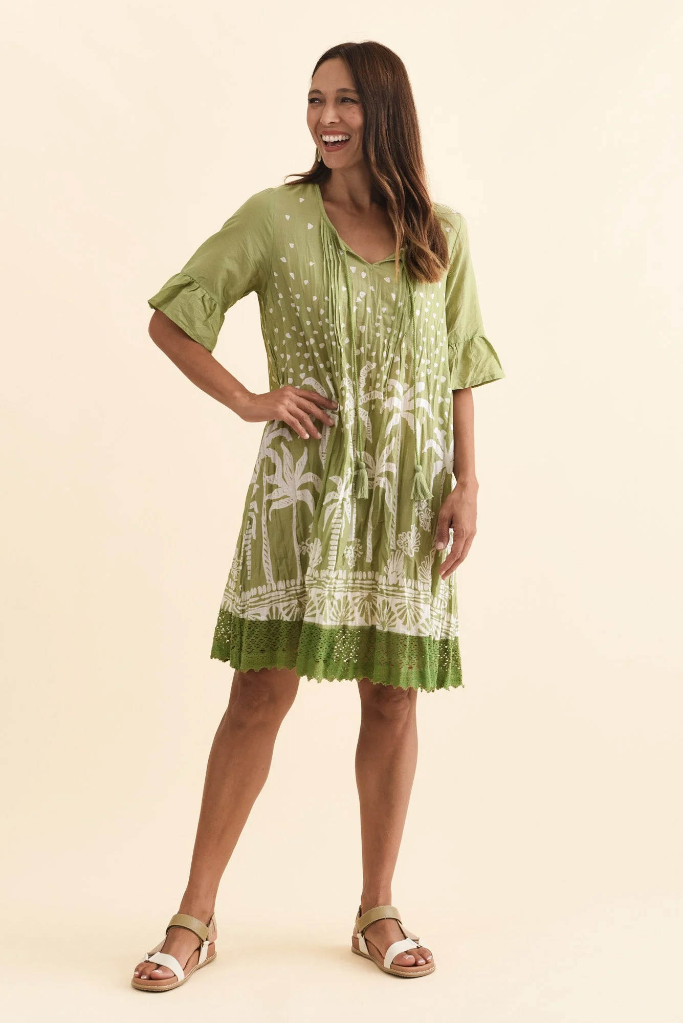 Cayman Khaki Palm Cotton Tunic Dress - Image 2