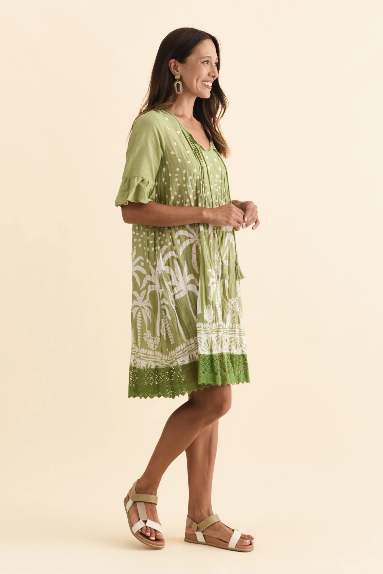 Cayman Khaki Palm Cotton Tunic Dress - Image 3