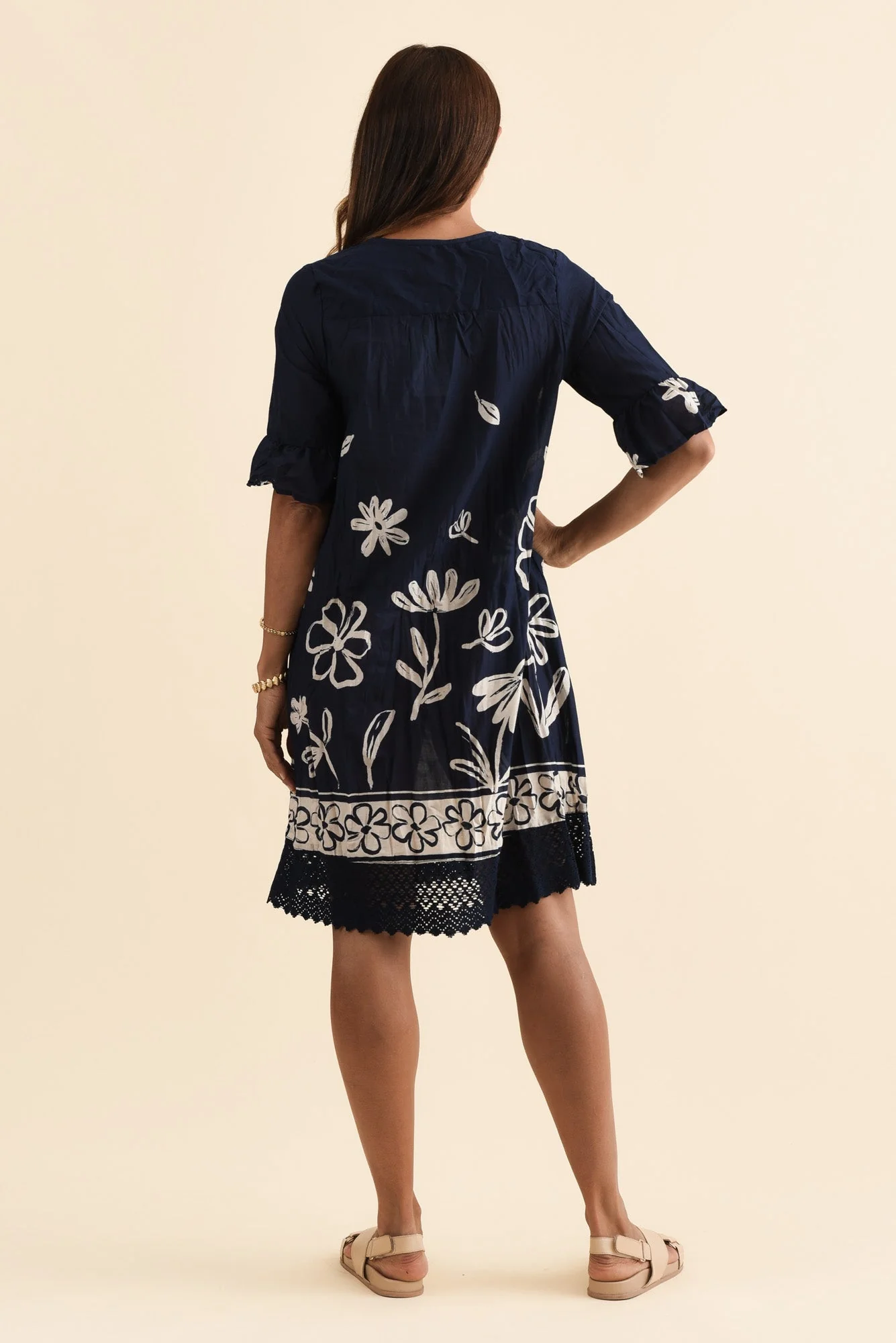 Cayman Navy Flower Cotton Tunic Dress - Image 5